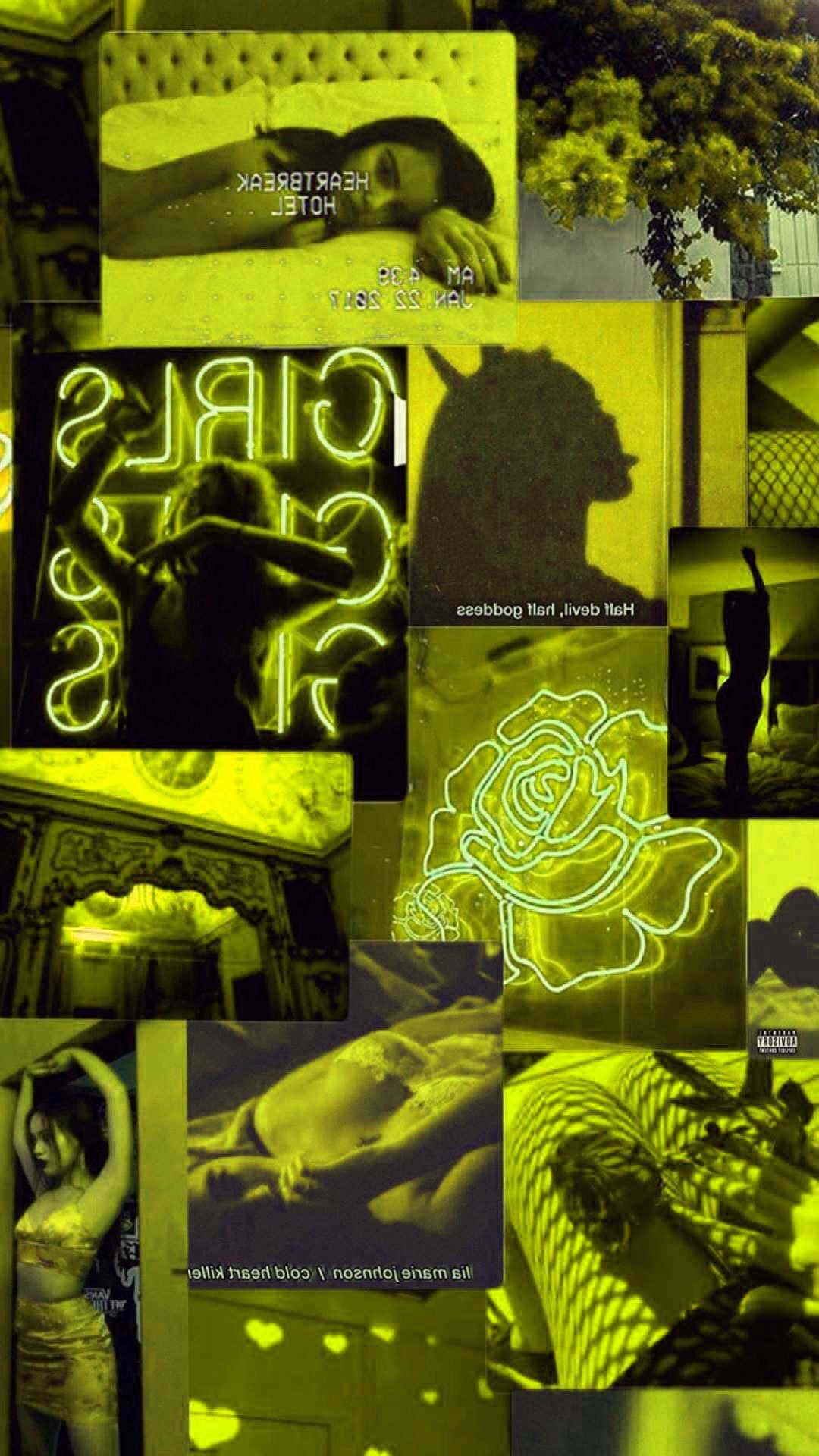 Trippy Aesthetic Baddie Neon Vàng Collage Hình nền