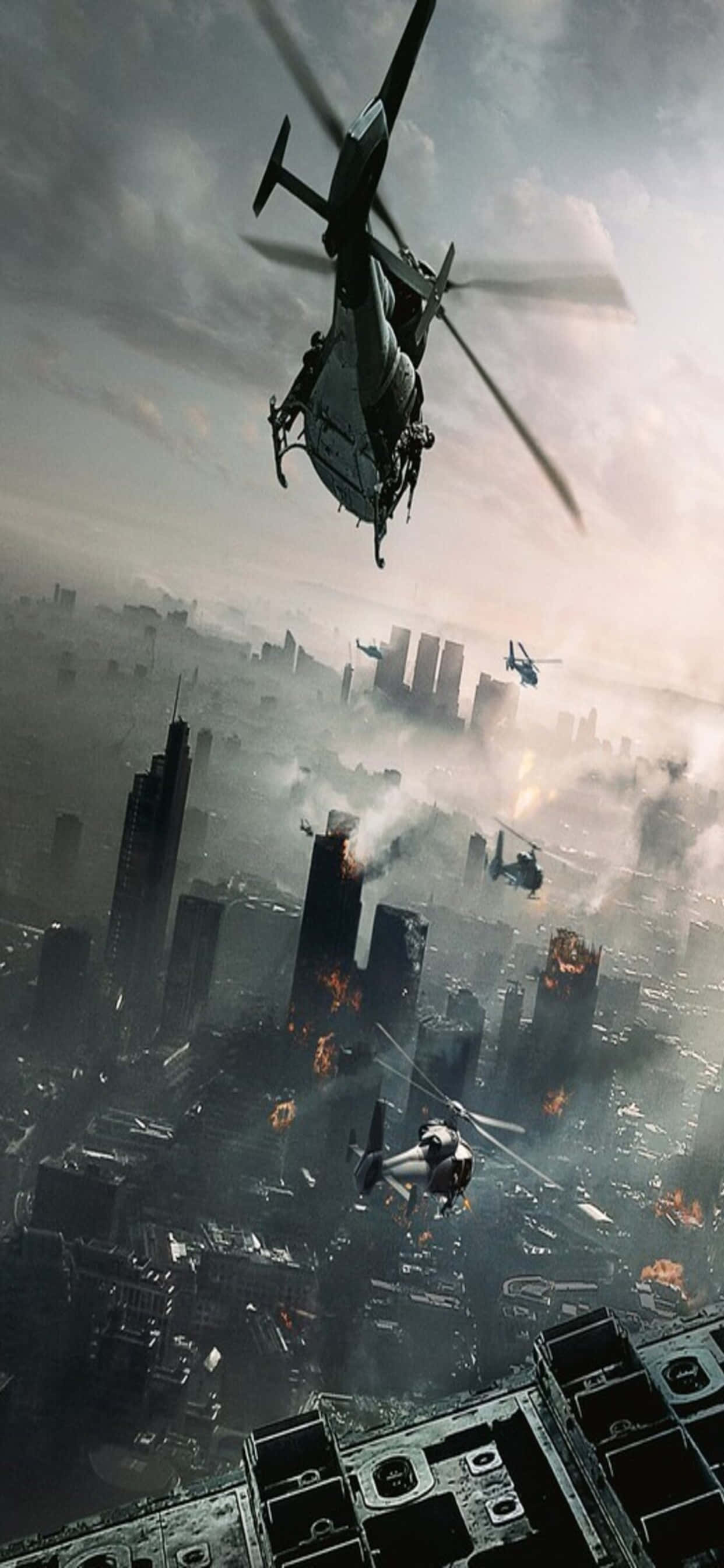 Trực thăng trên thành phố iPhone XS Max World War Z Hình nền
