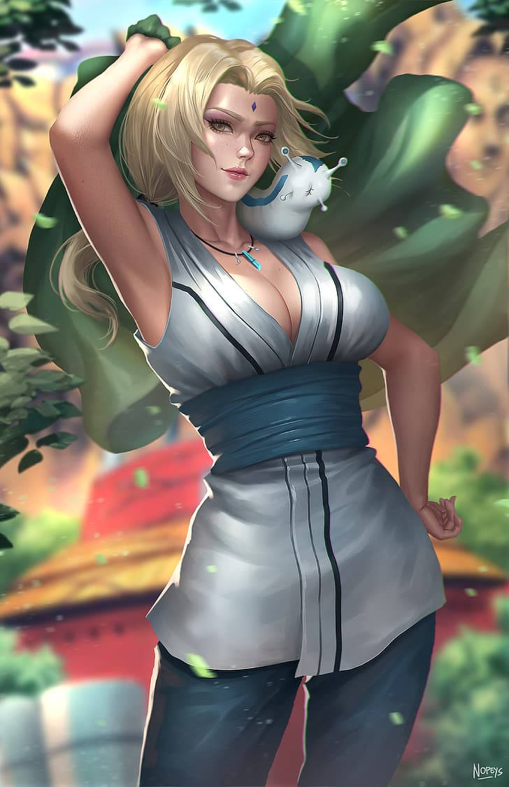 Tsunade tạo dáng ngoài trời cùng Katsuyu Hình nền