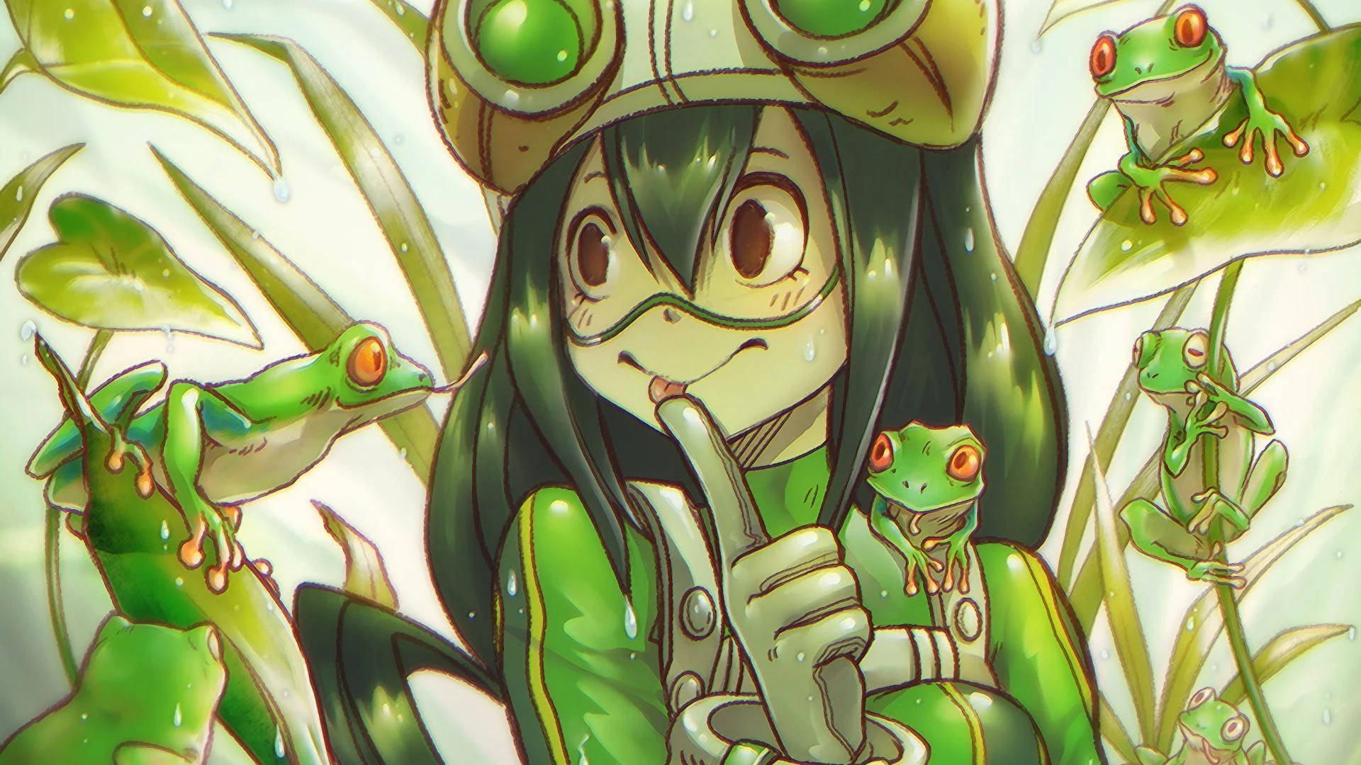 Tsuyu Asui cùng những chú ếch dễ thương Hình nền