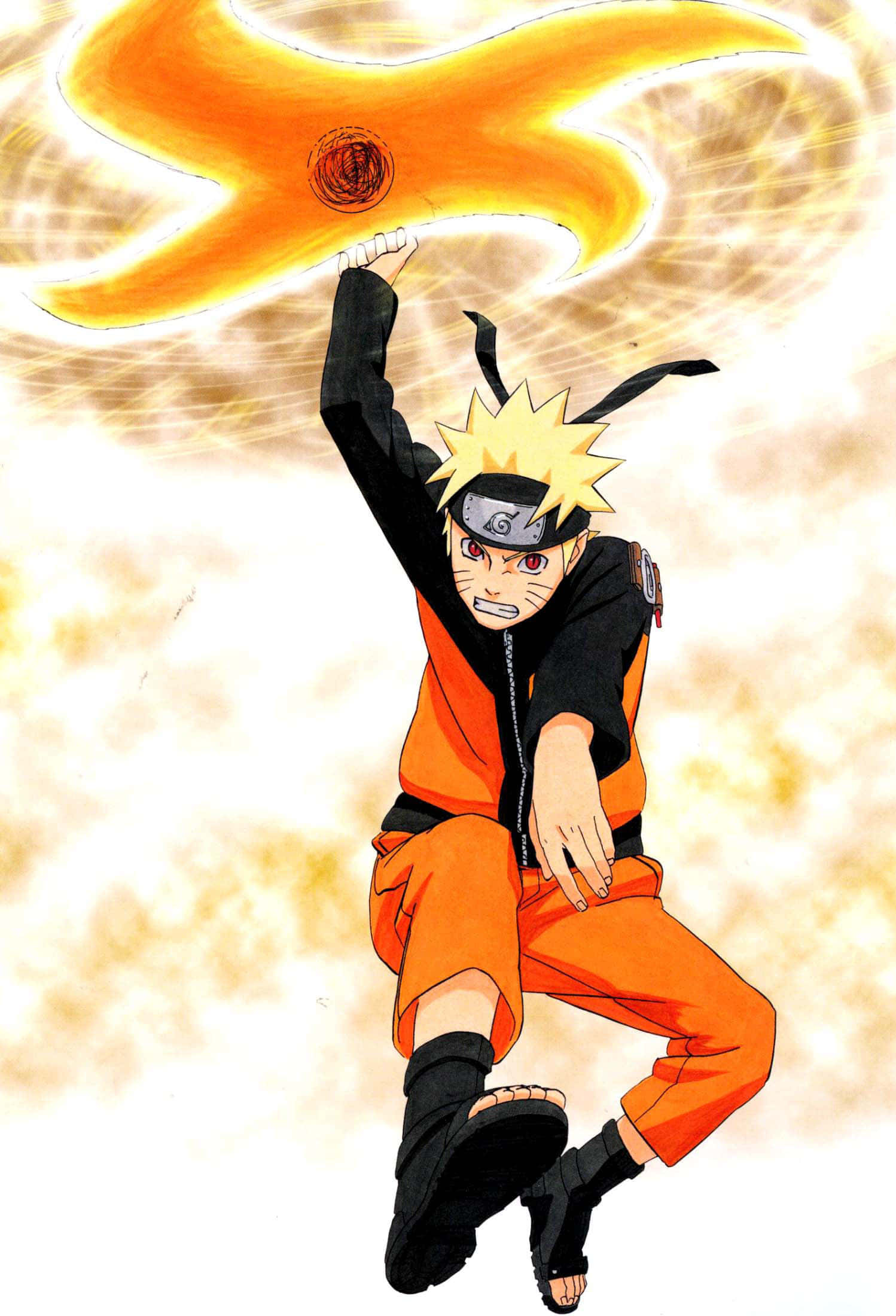 Tư thế hành động hoành tráng của Naruto trên nền huyền bí Hình nền