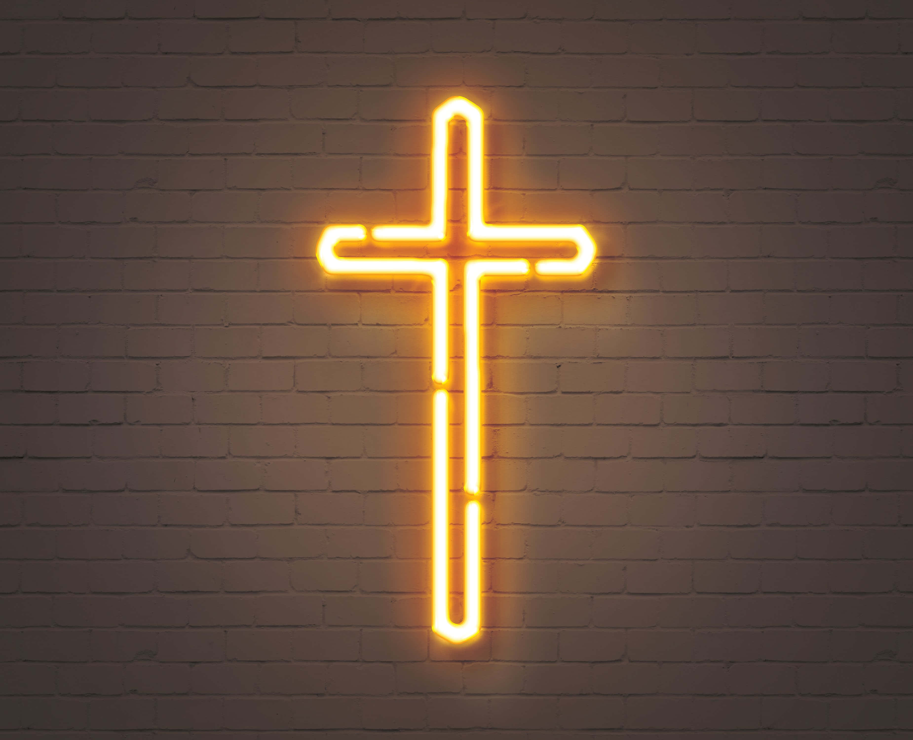 Tường Gạch Có Chữ Thập Neon Hình nền
