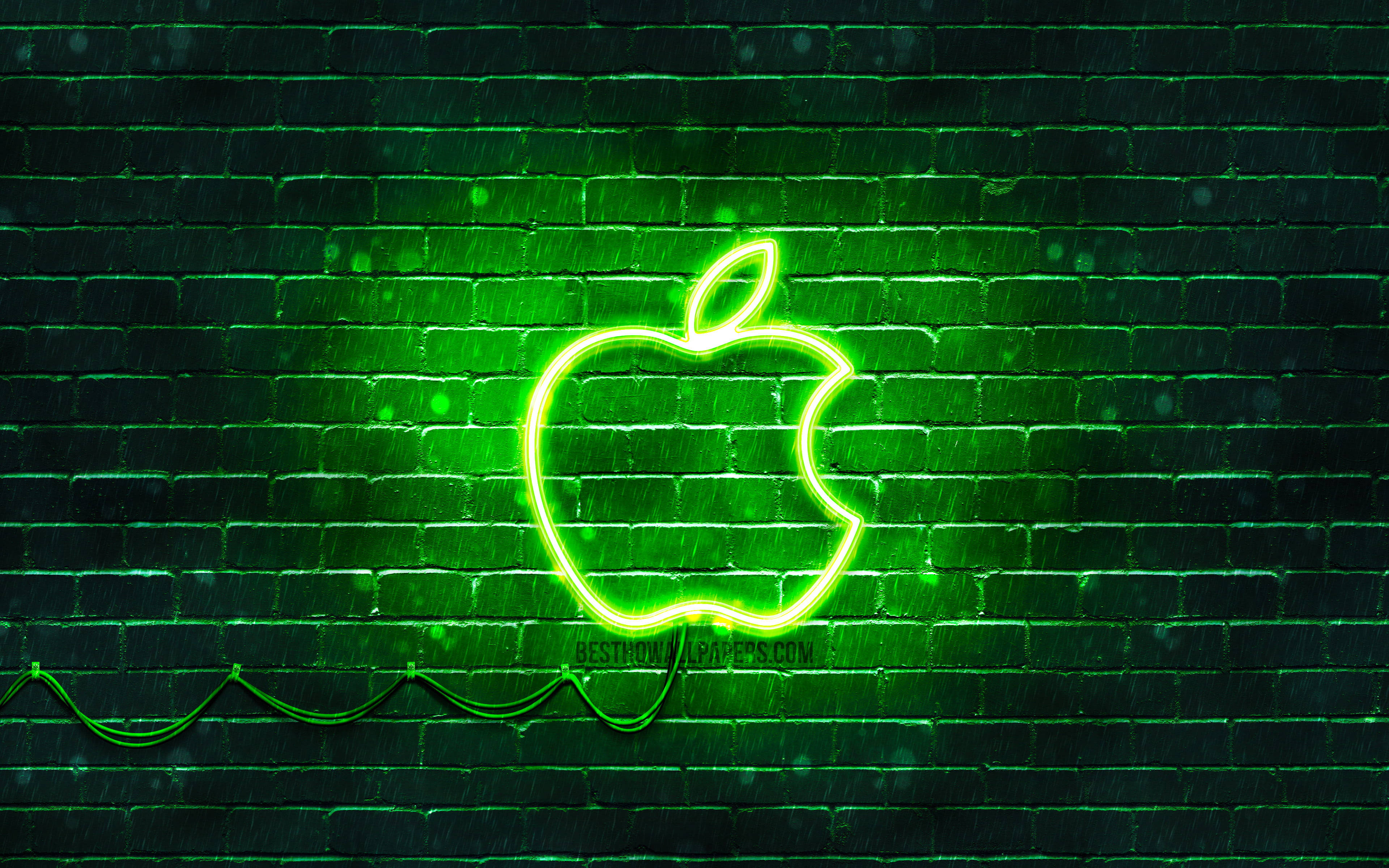 Tường Gạch Logo Apple Xanh Neon Thẩm Mỹ Hình nền