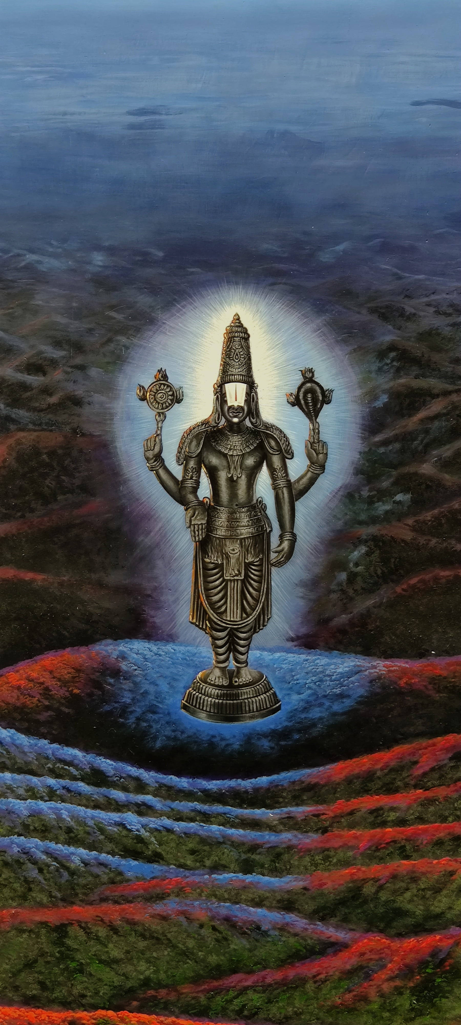Tượng Thần Venkateswara Swamy Bằng Kim Loại Đen Hình nền