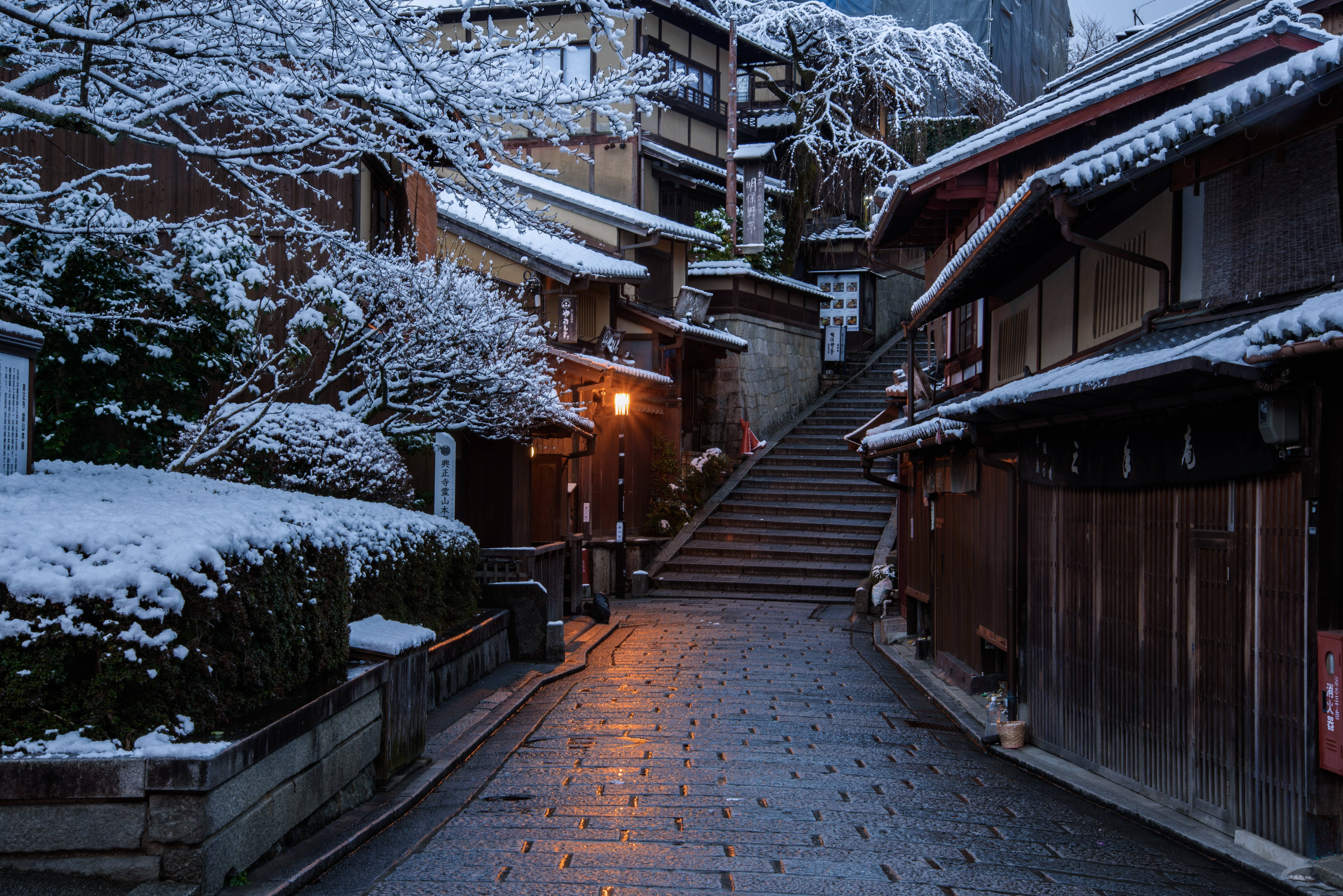 Tuyết Kyoto Nhật Bản 4K Hình nền