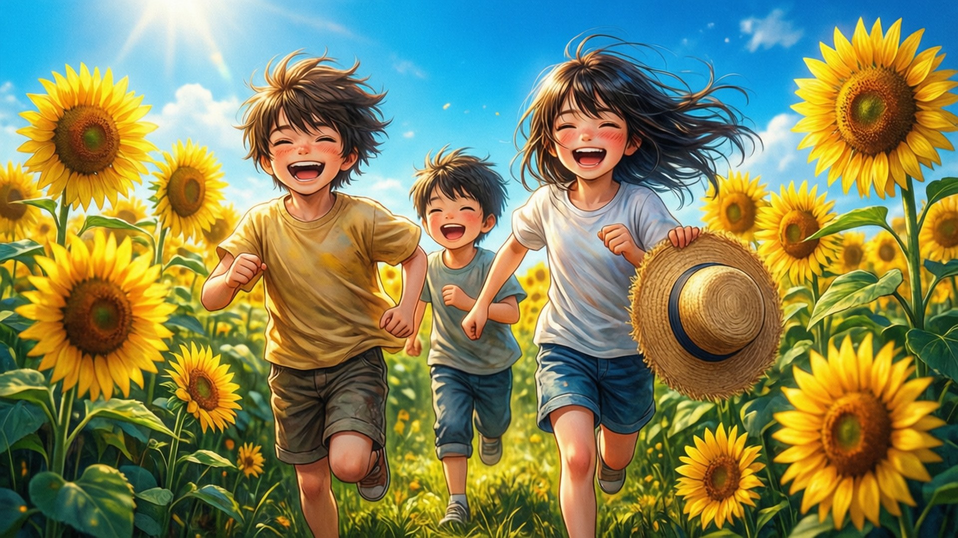 Đuổi Bắt Giữa Cánh Đồng Hoa Hướng Dương Hình nền
