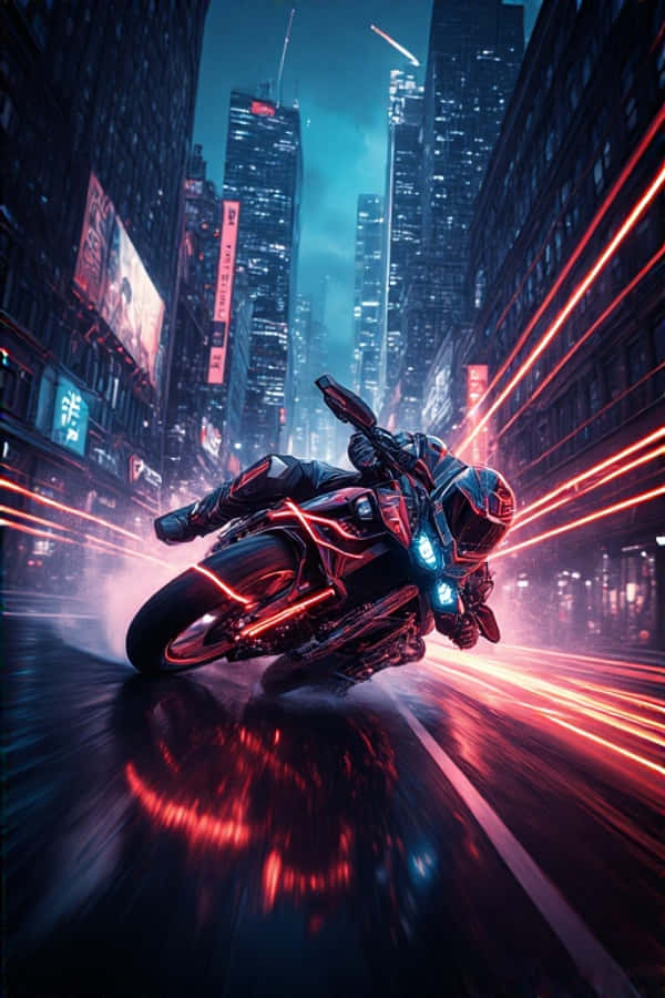 Đuổi Xe Mô Tô Neon Trong Thành Phố Tối Động 4K Hình nền