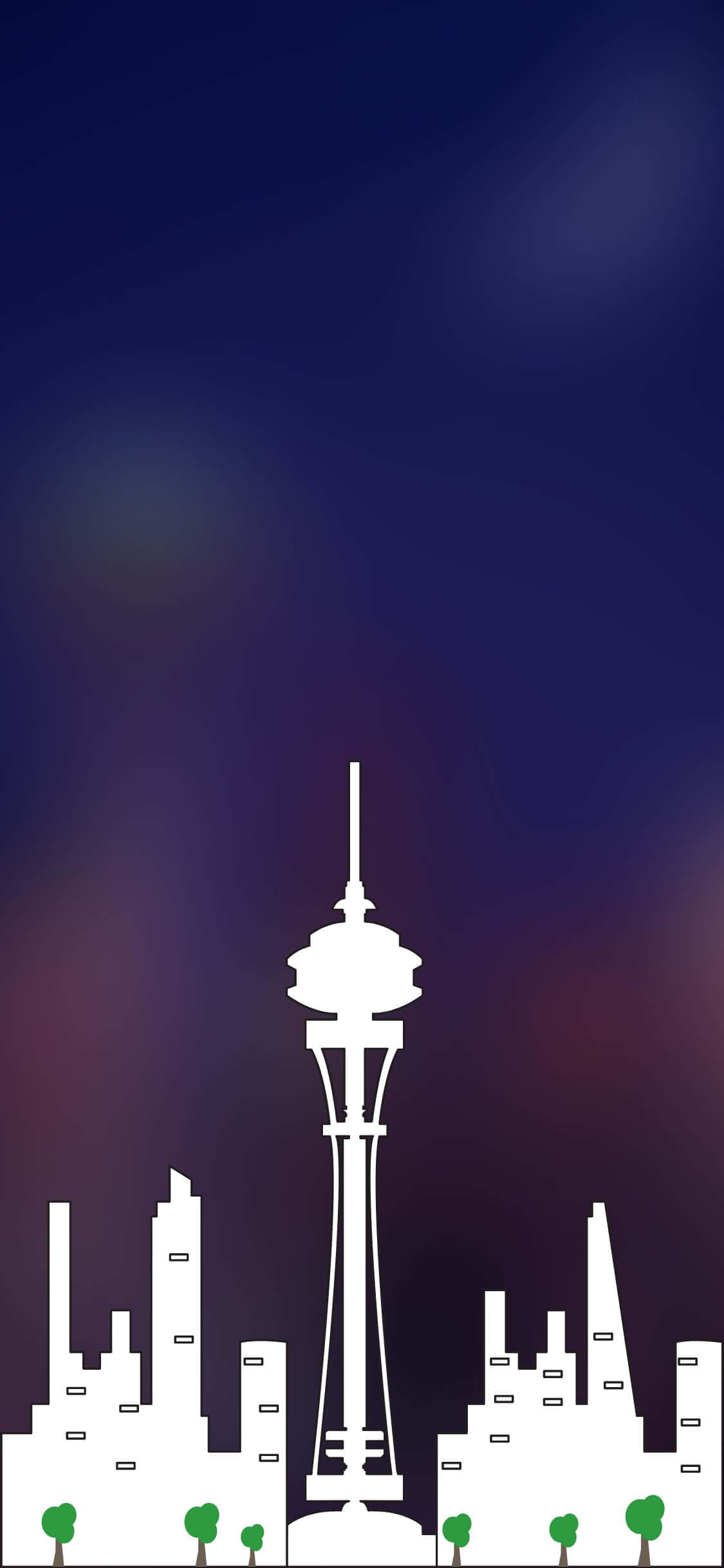 Đường chân trời thành phố Seattle ngoạn mục phản chiếu trên mặt kính của iPhone X Hình nền