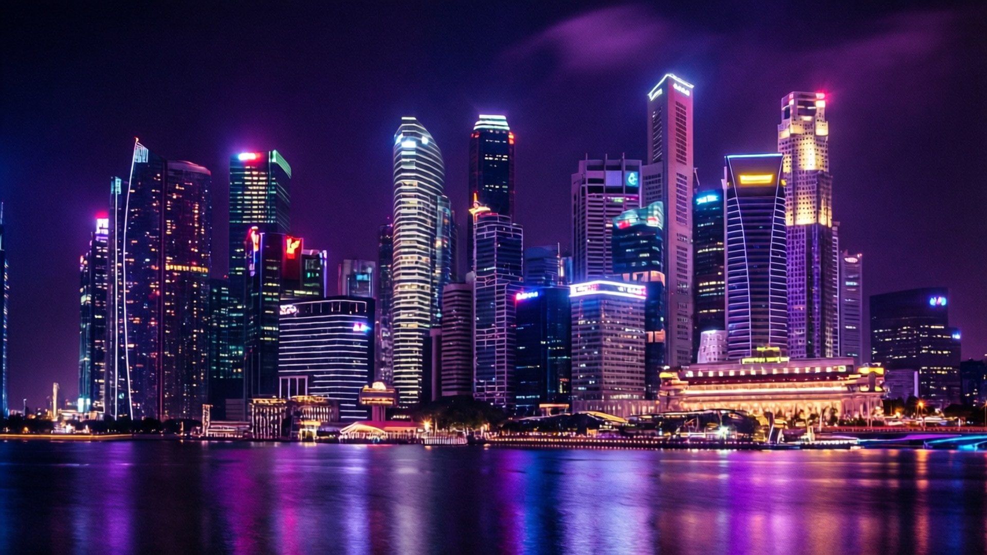 Đường chân trời thành phố tím neon Hình nền