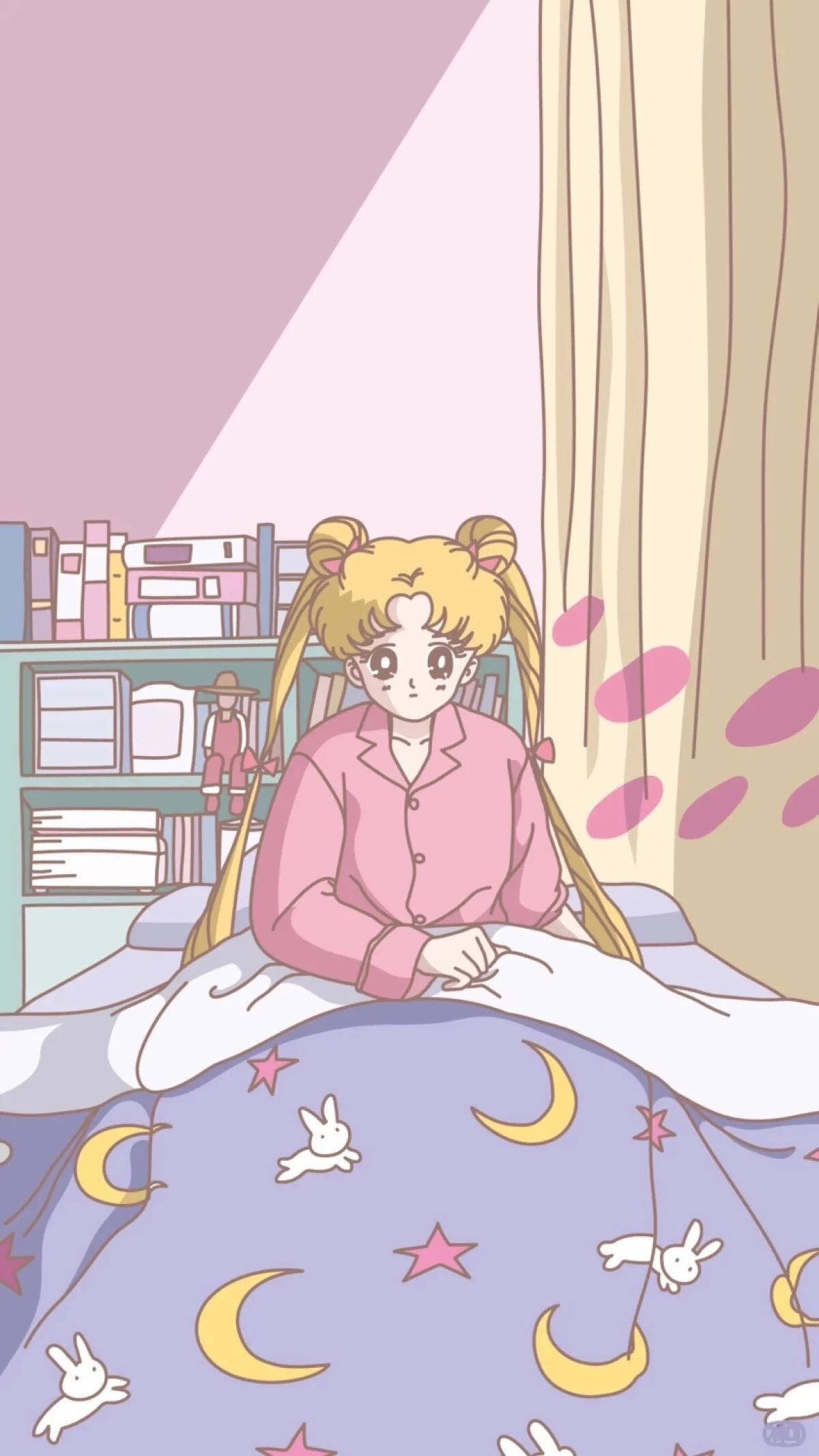 Usagi thức dậy - Hình nền Sailor Moon iPhone Hình nền