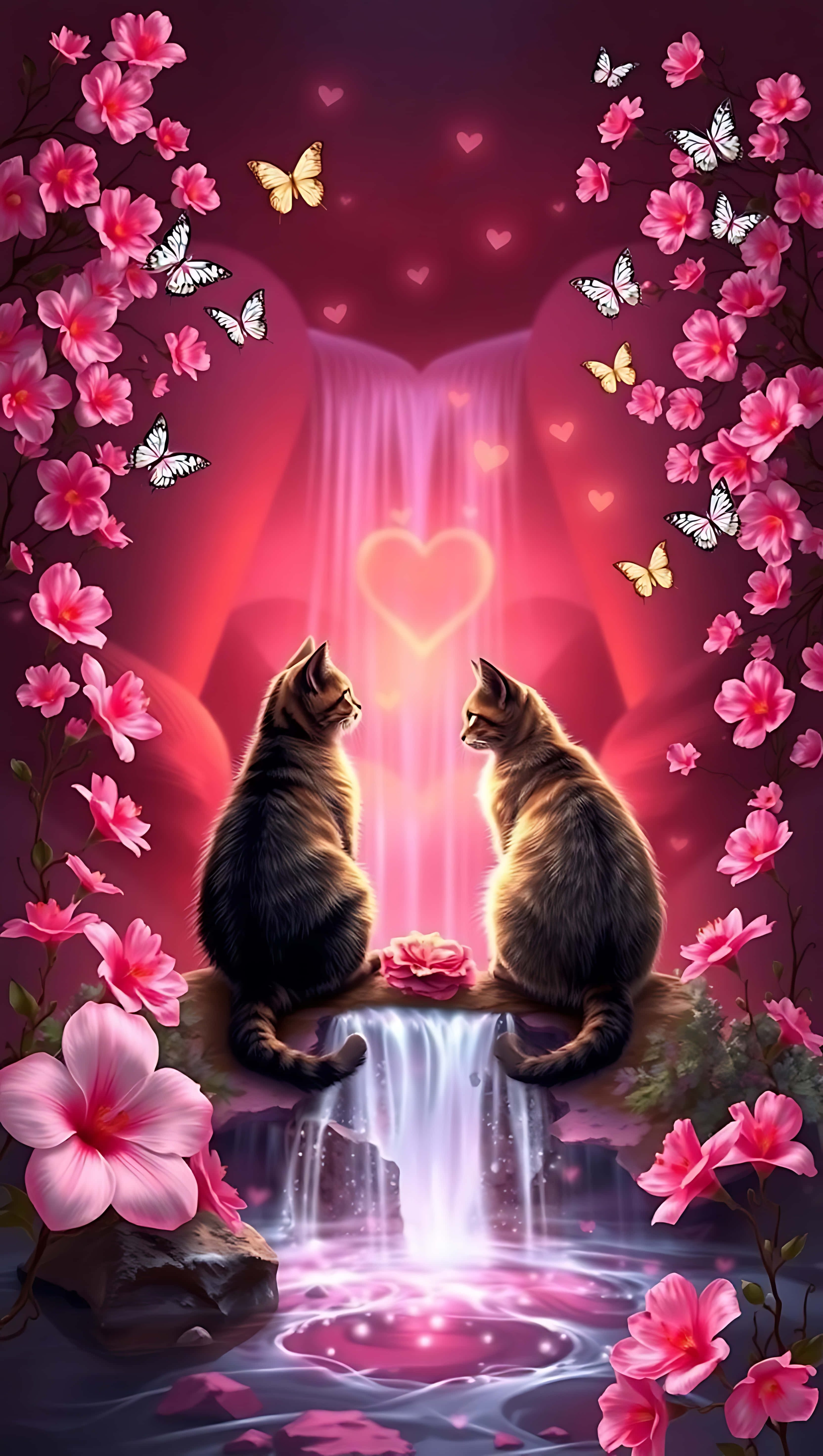 Valentine’s Serenity: Mèo và Tình Yêu Tỏa Sáng. hình nền điện thoại Hình nền