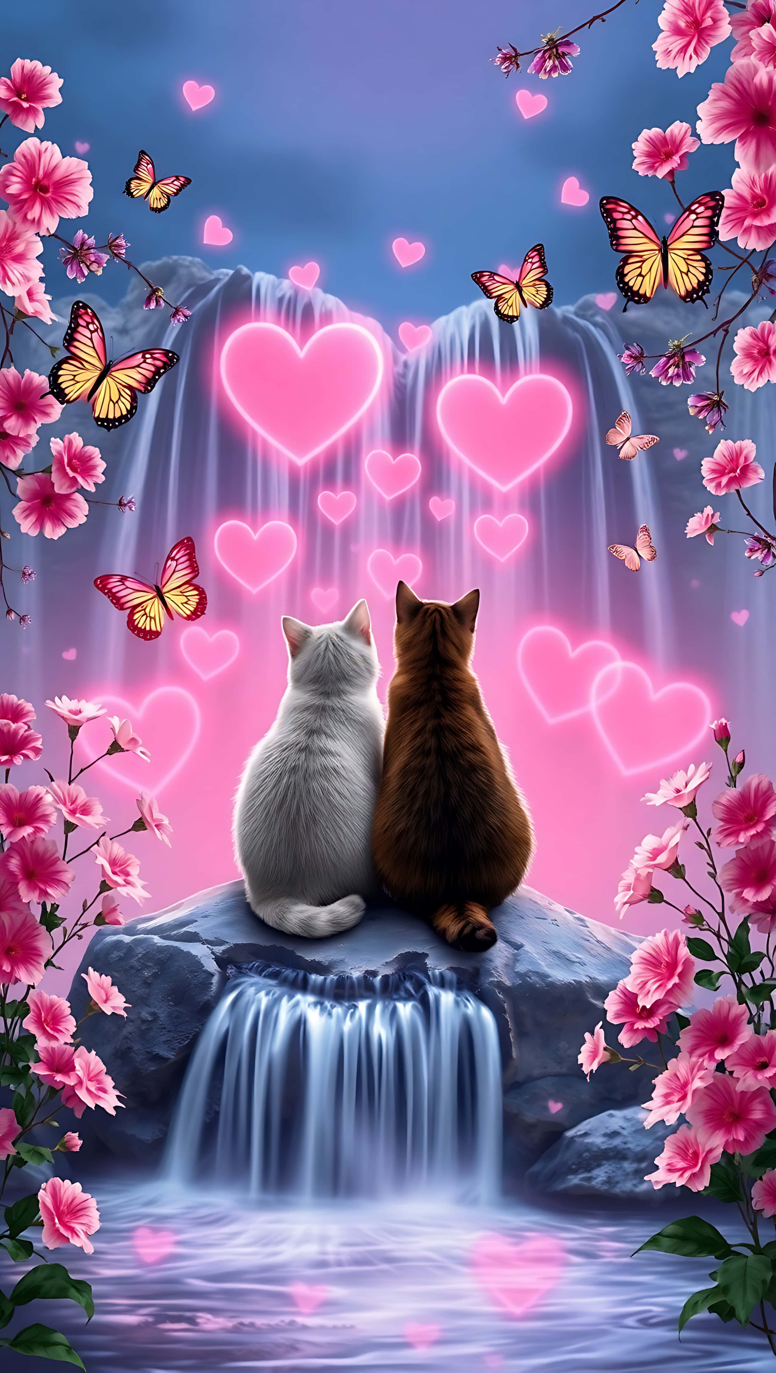 Valentine’s Serenity: Mèo và Tình Yêu Tỏa Sáng. hình nền điện thoại Hình nền