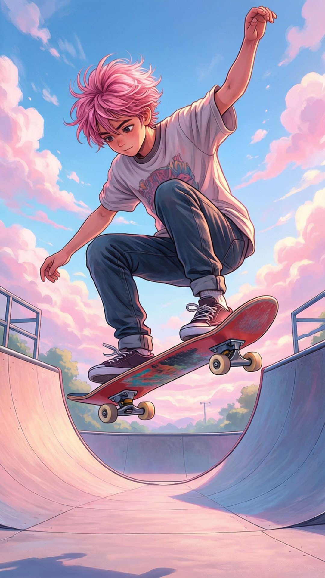 Vận động viên trượt ván Anime Pastel Hình nền
