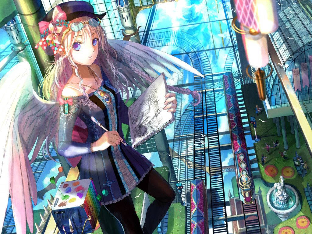 Vẽ Cô Gái Anime Dễ Thương Với Đôi Cánh Thiên Thần Hình nền