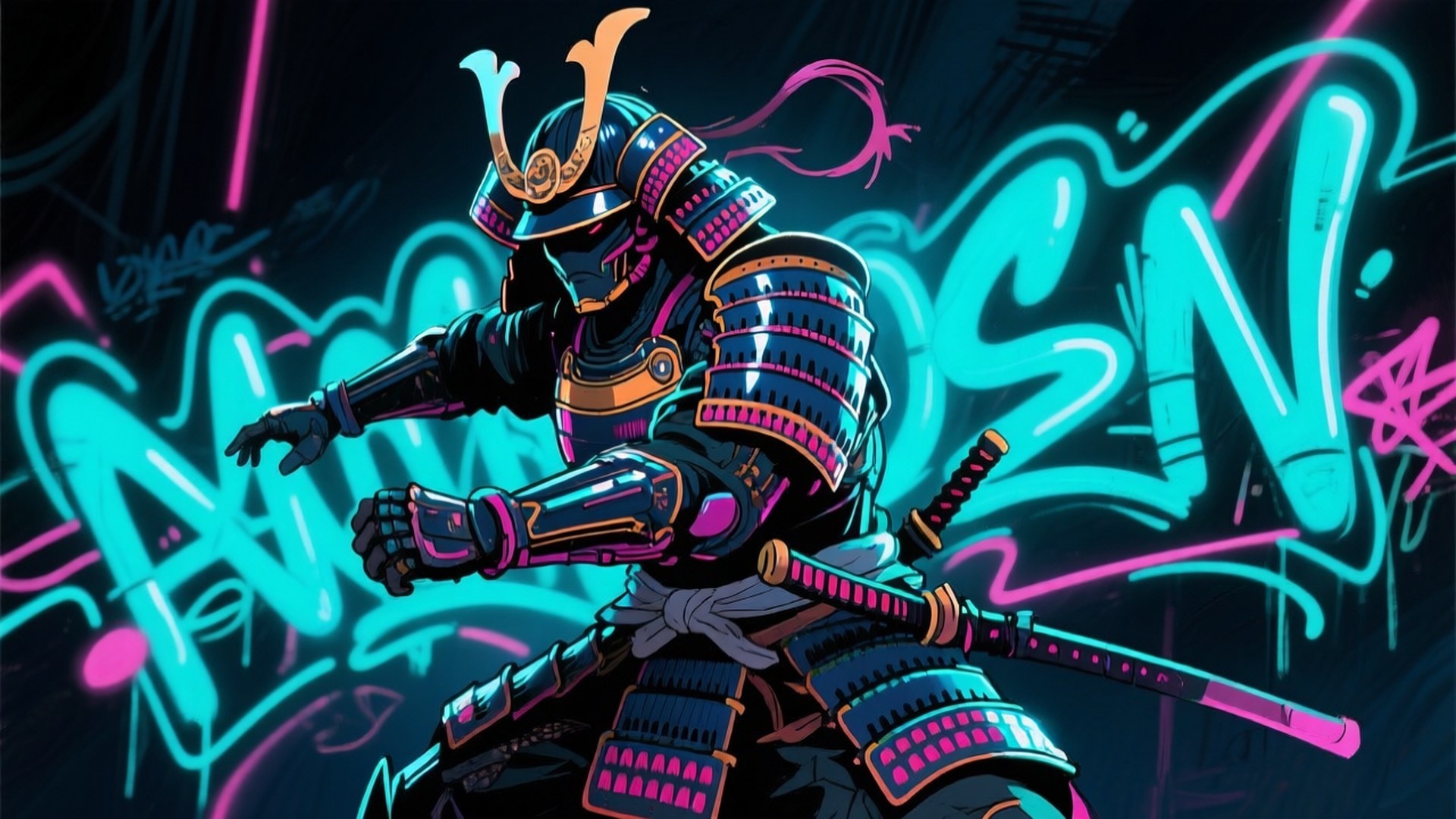 Vẽ Samurai Neon Ngầu Hình nền