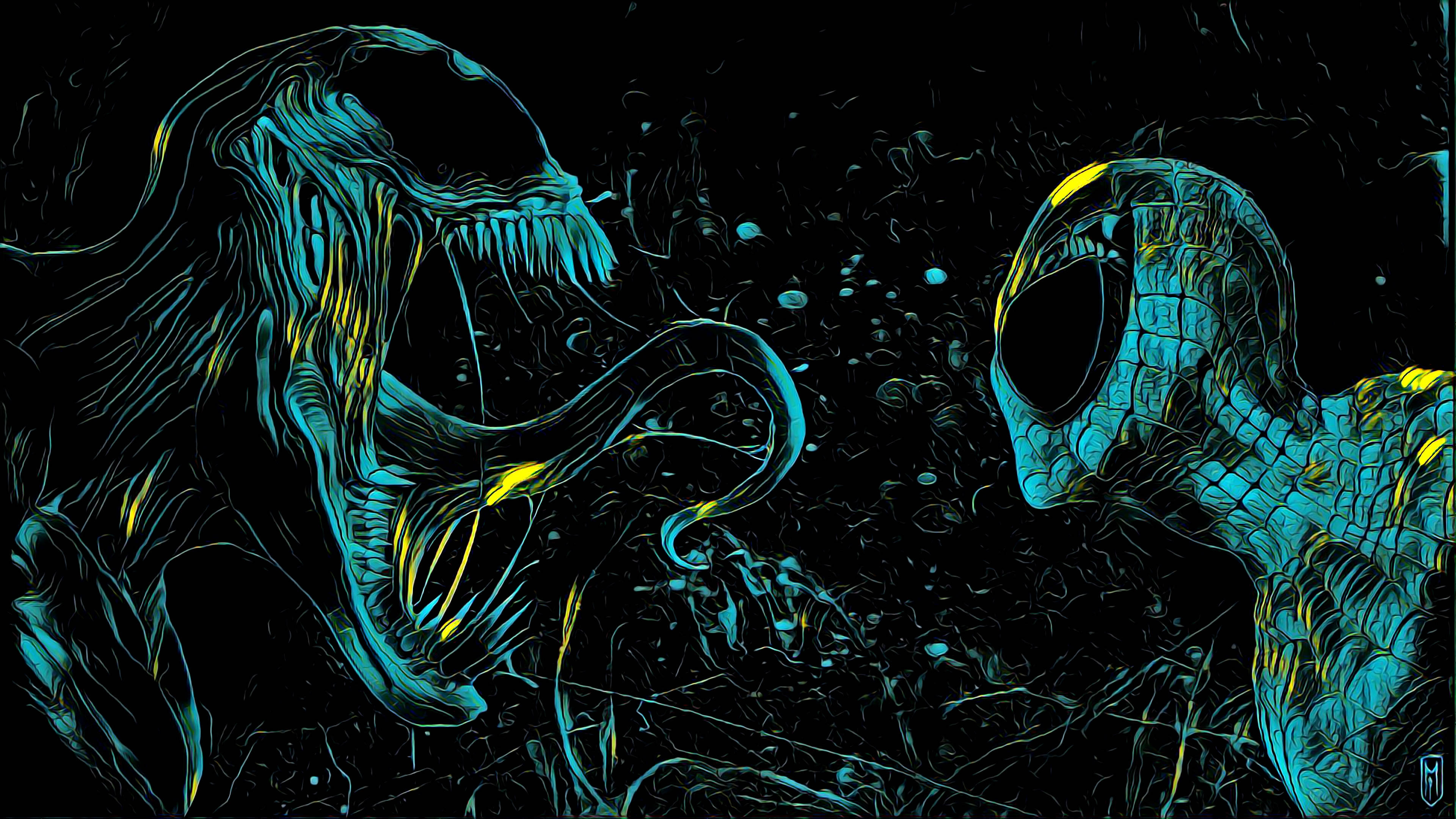 Venom và Người Nhện 4K Siêu Nét Màu Xanh Ngọc Hình nền