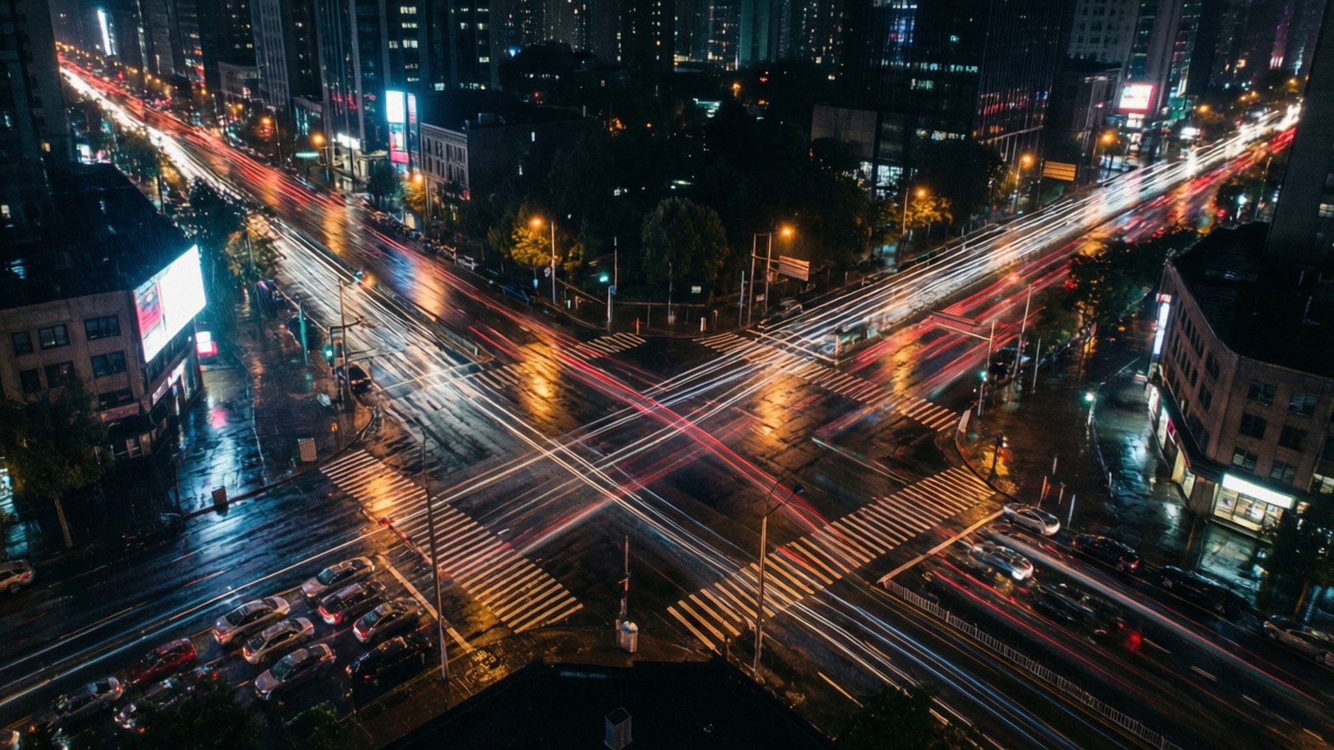 Vệt sáng xe trên lưới thành phố Hình nền