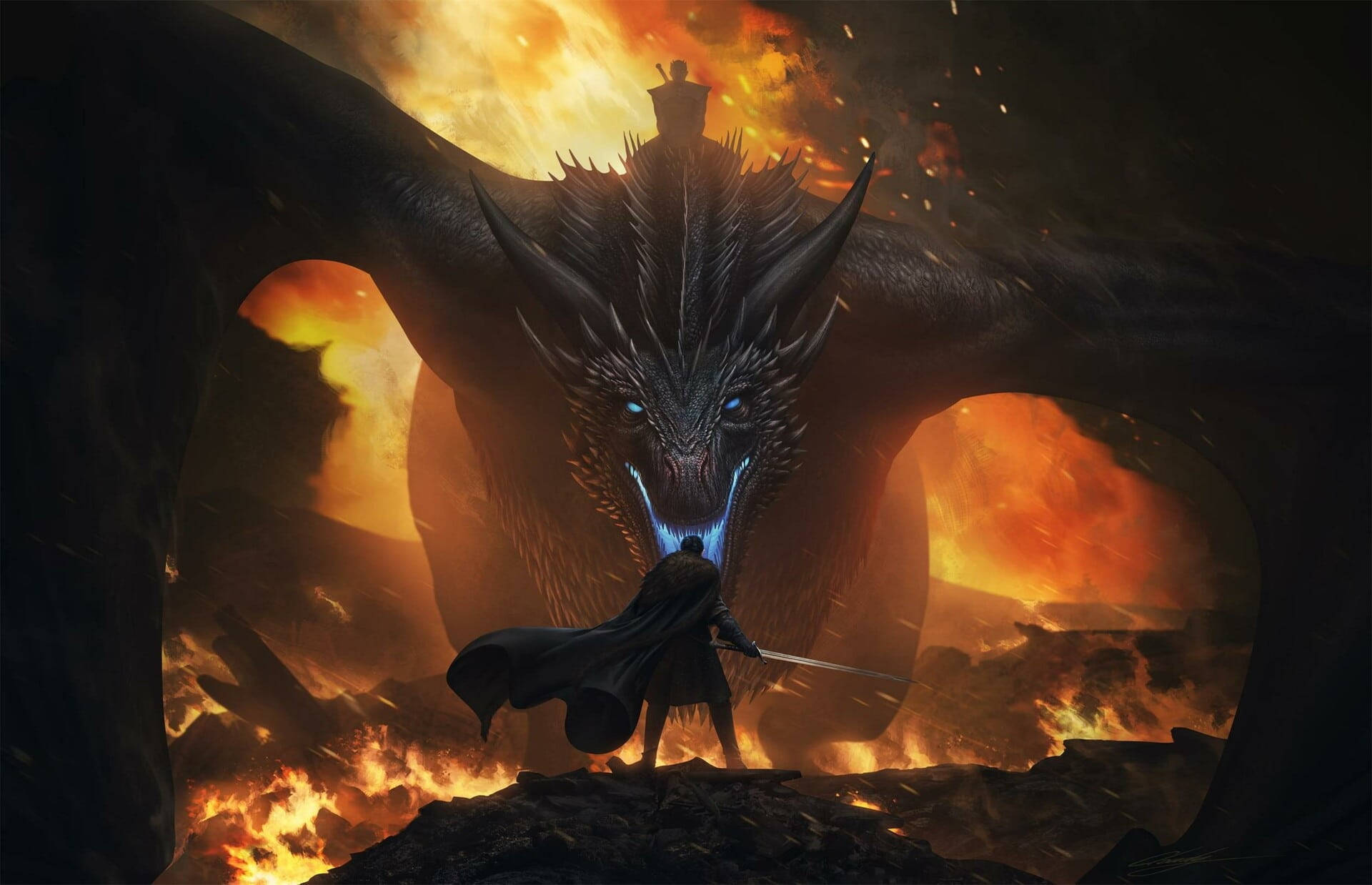 Viserion chiến đấu với Jon Snow trong Game of Thrones Hình nền