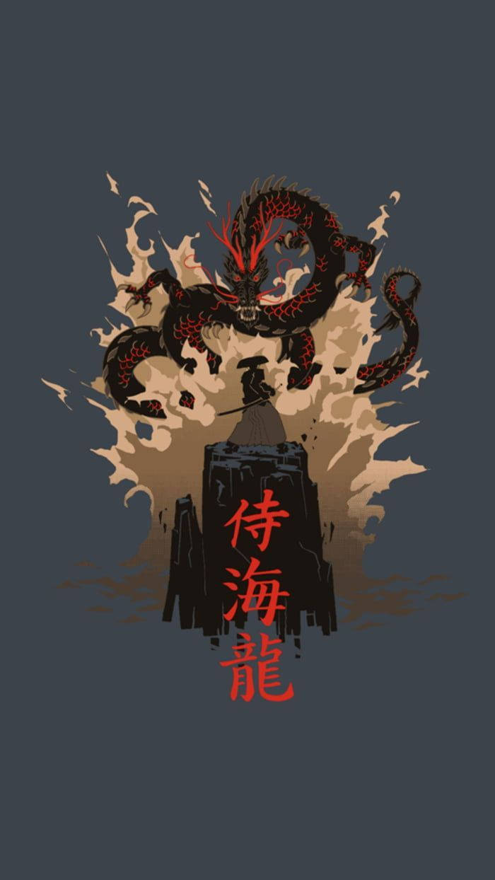 Võ Sĩ Samurai Nhật Bản Và Rồng Trên Đá Hình nền
