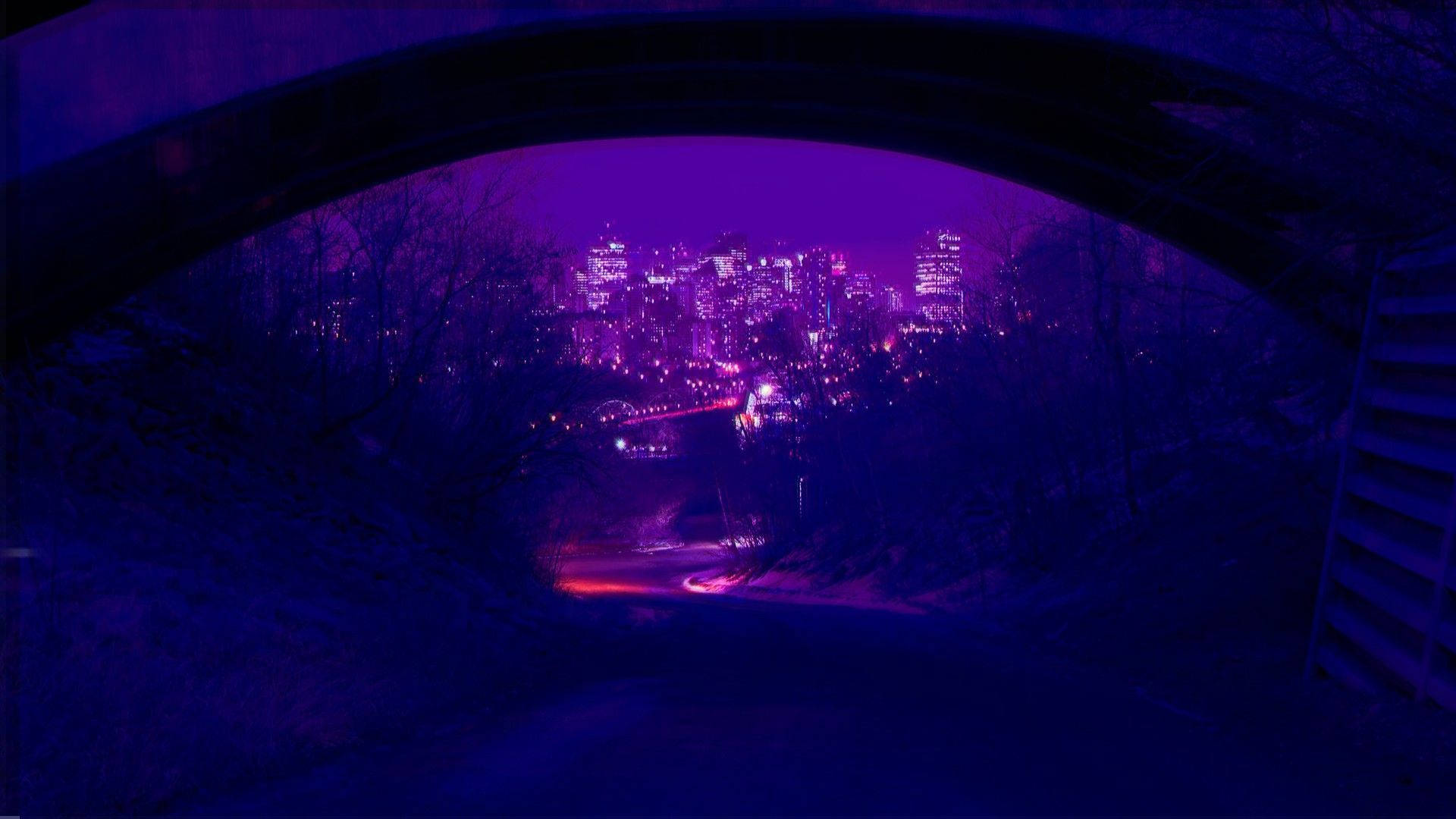 Vòm thành phố theo phong cách Violet Aesthetic Hình nền