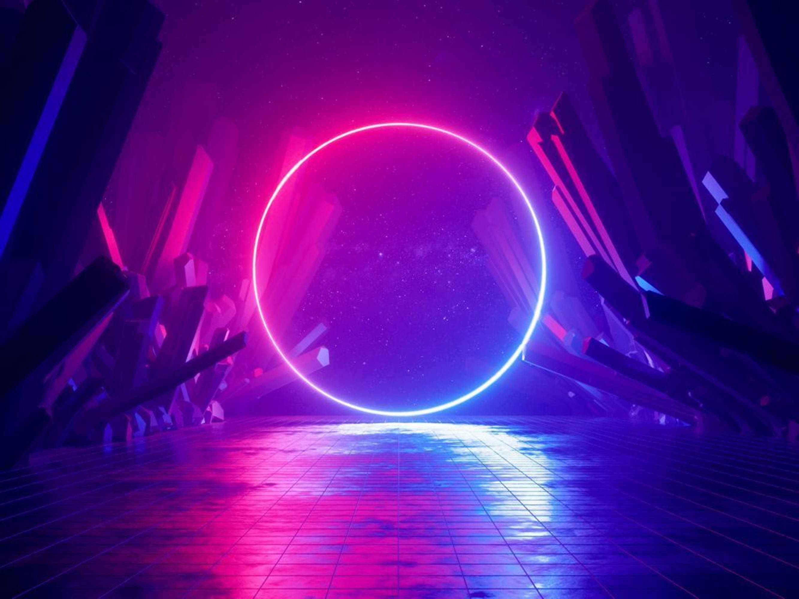 Vòng tròn Neon Tím 4K Hình nền