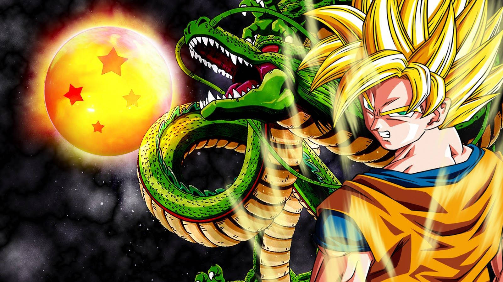 Hình nền Super Saiyan 2 Goku, Shenron và Ngọc Rồng 4 Sao xếp lớp.