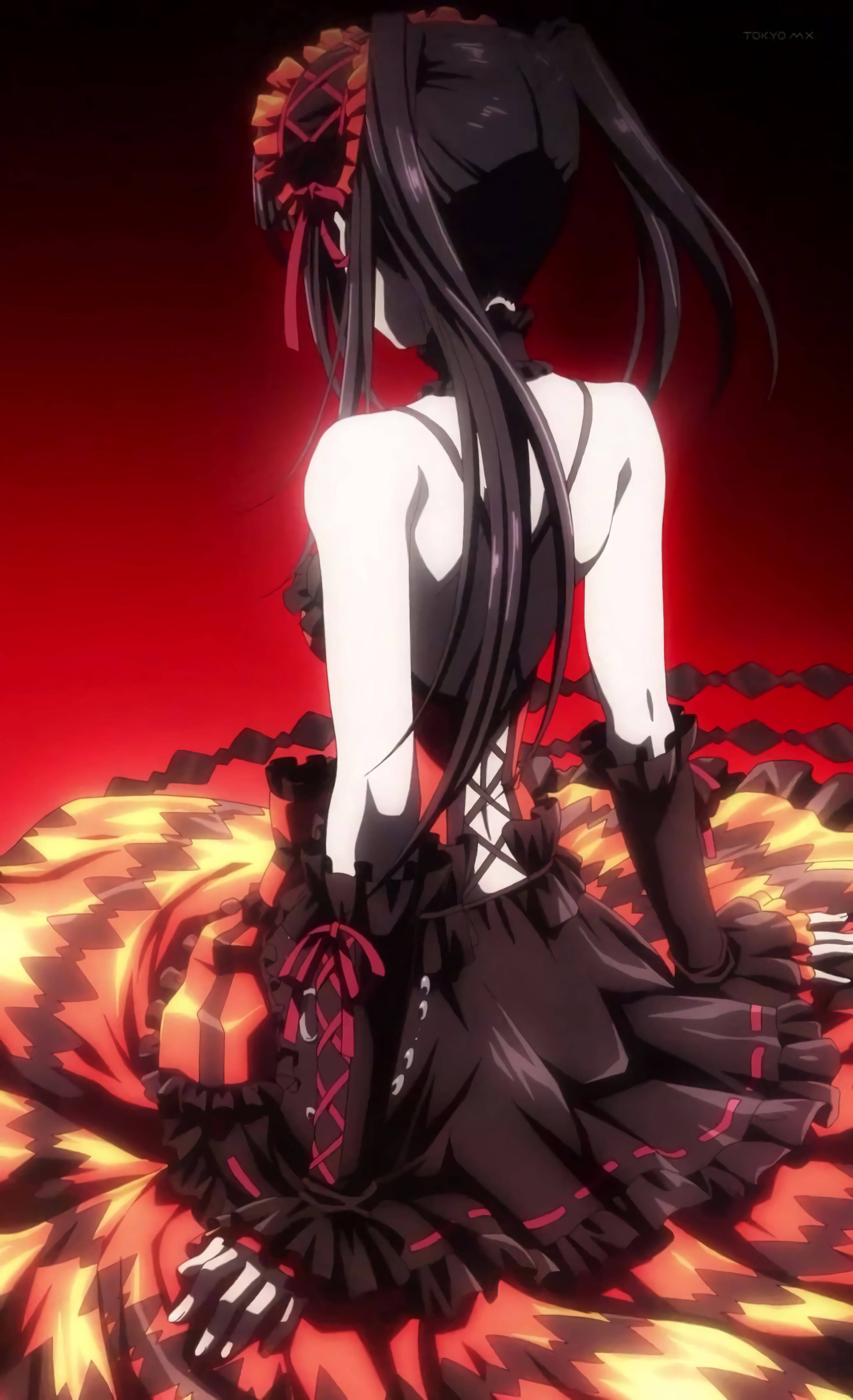 Waifu Anime Kurumi Tokisaki Váy Đỏ Thẩm Mỹ Hình nền