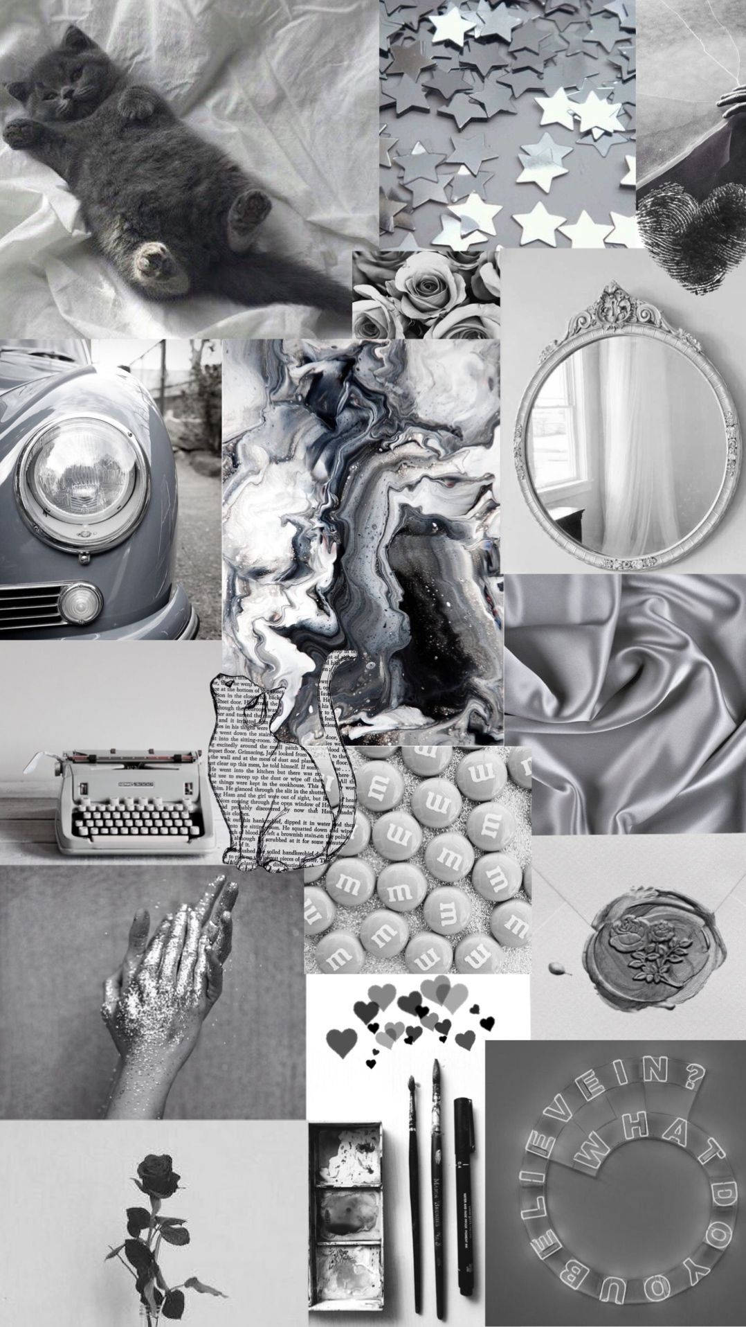 Xám thẩm mỹ pha xanh nhạt kiểu collage Hình nền