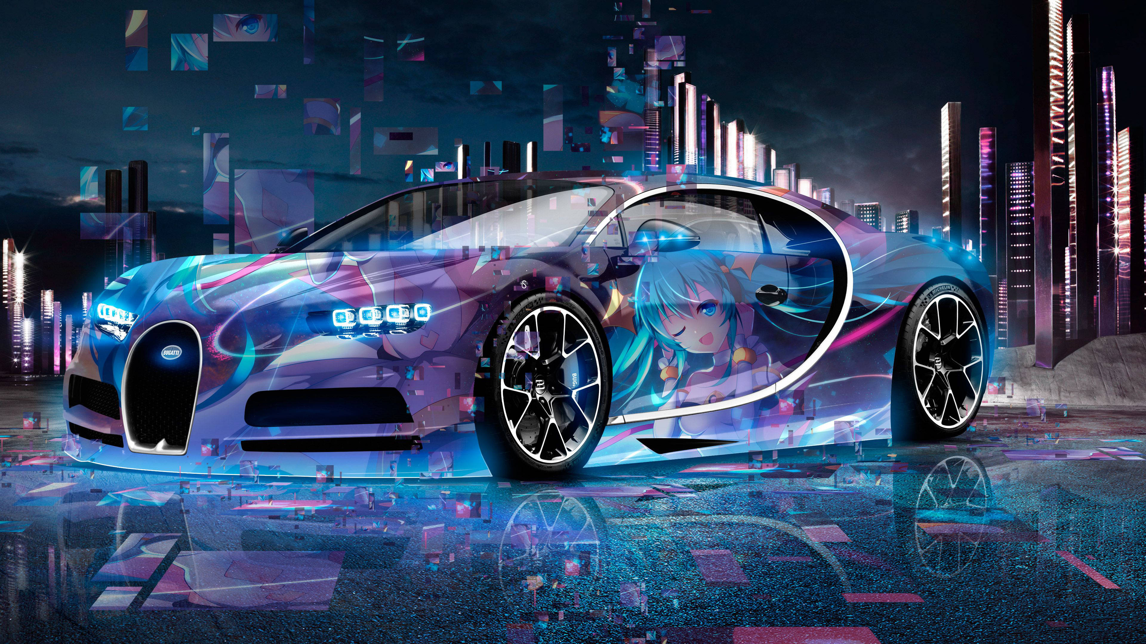 Xe Bugatti Chiron Phong Cách Anime Hình nền
