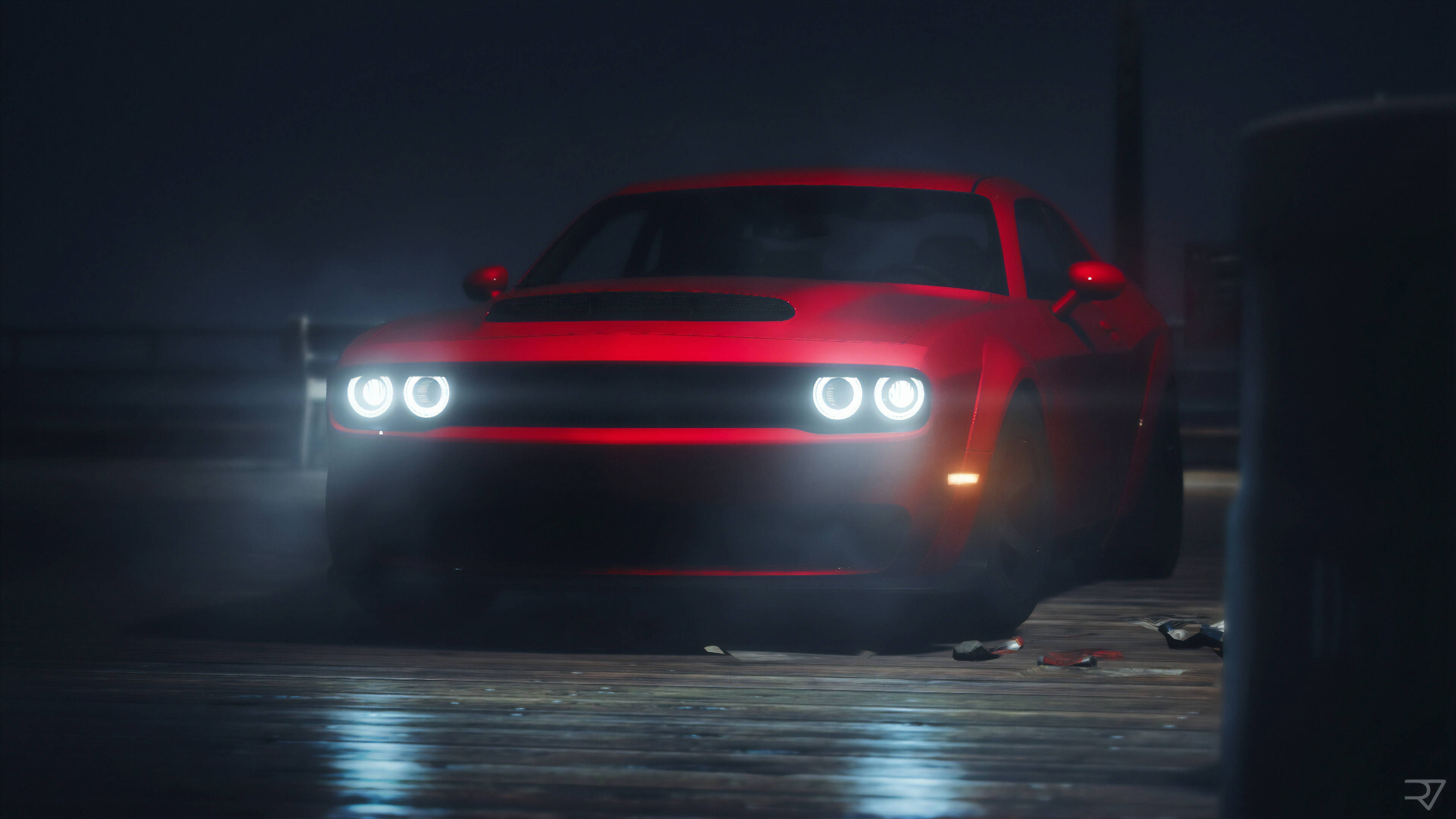 Xe Dodge Challenger Demon 2018 màu đỏ 4K Hình nền
