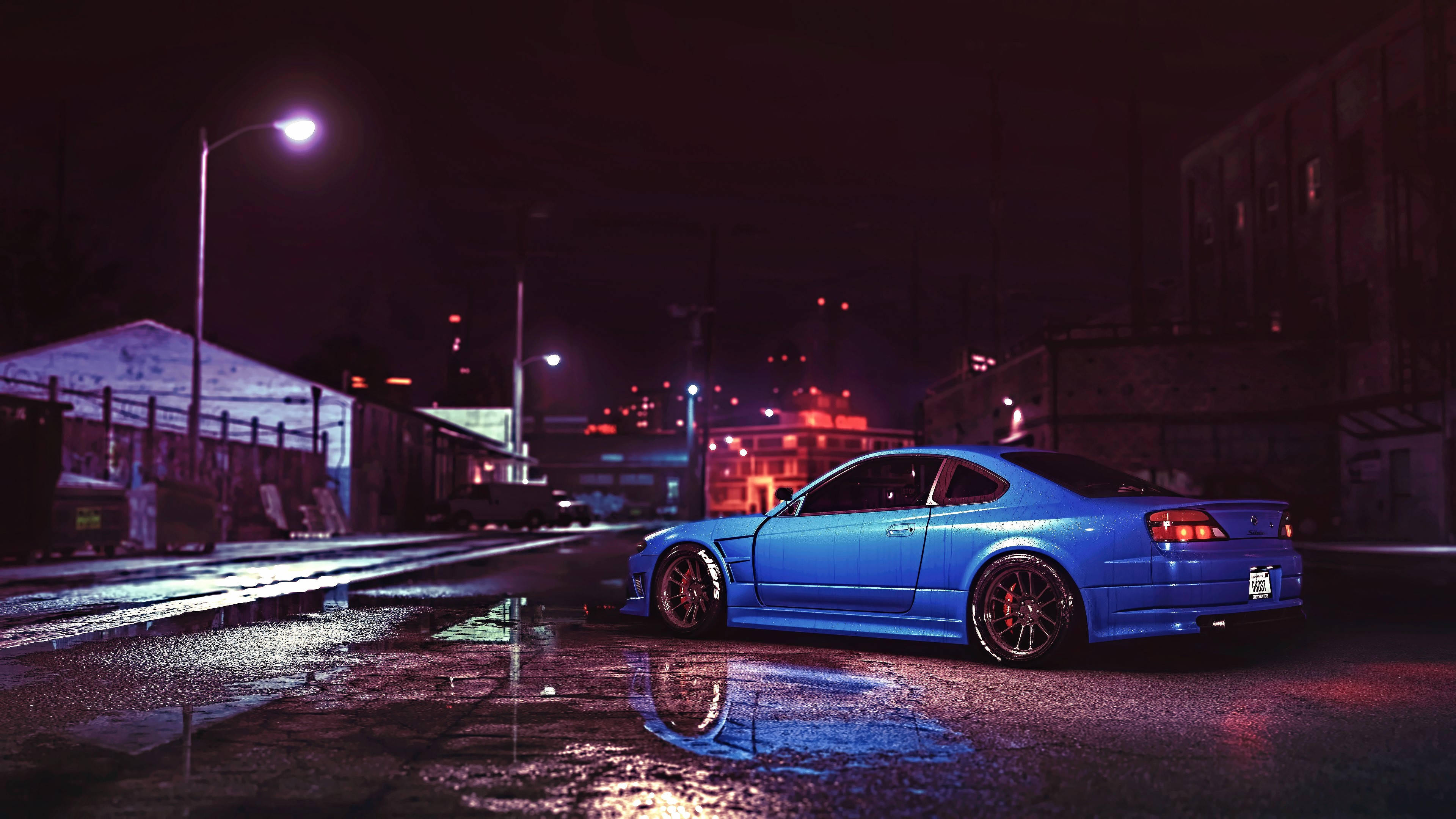 Xe JDM Xanh Dương Rực Rỡ Dưới Bầu Trời Đêm Hình nền