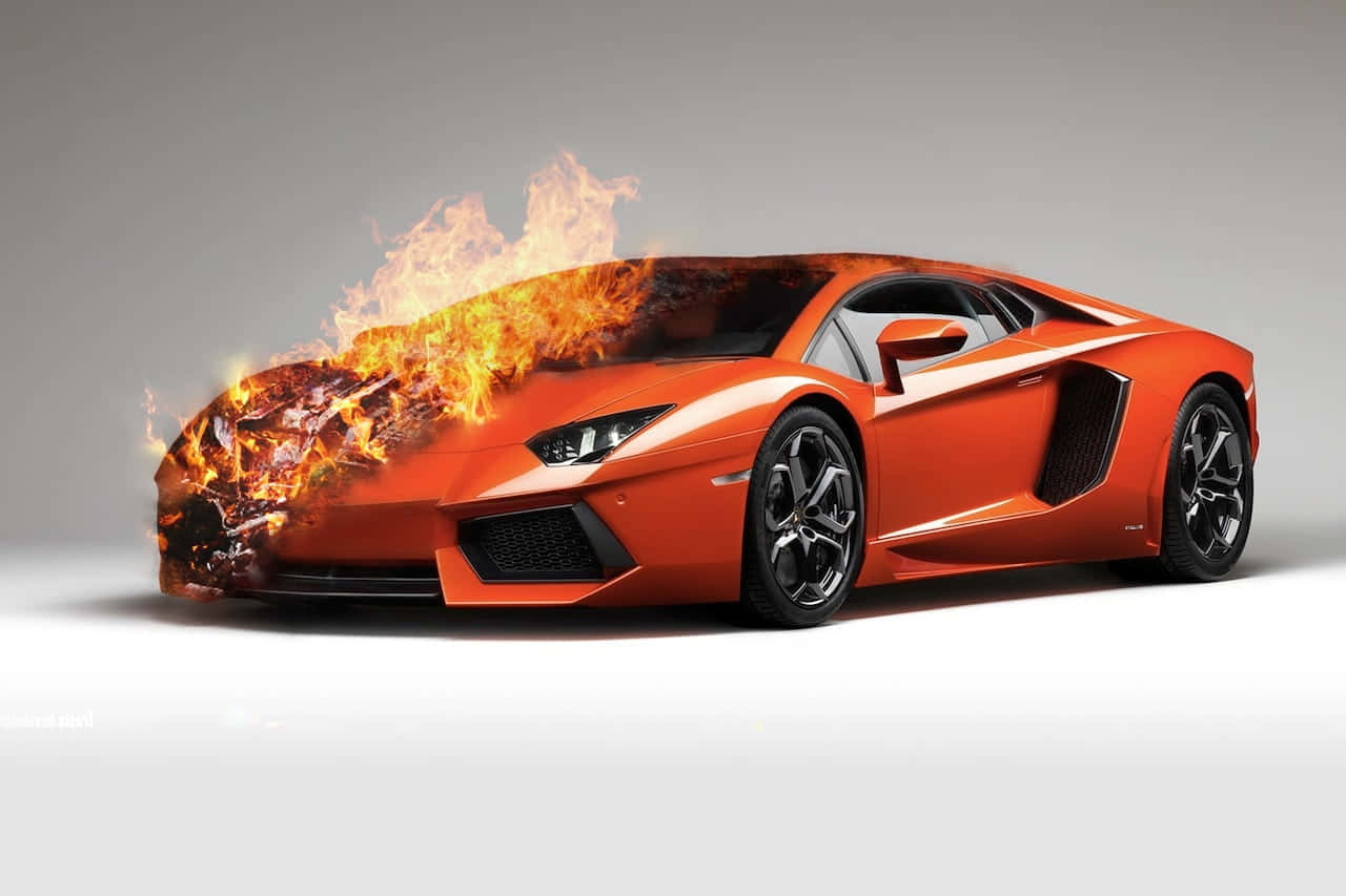 Xe Lamborghini Màu Cam Trên Lửa Hình nền