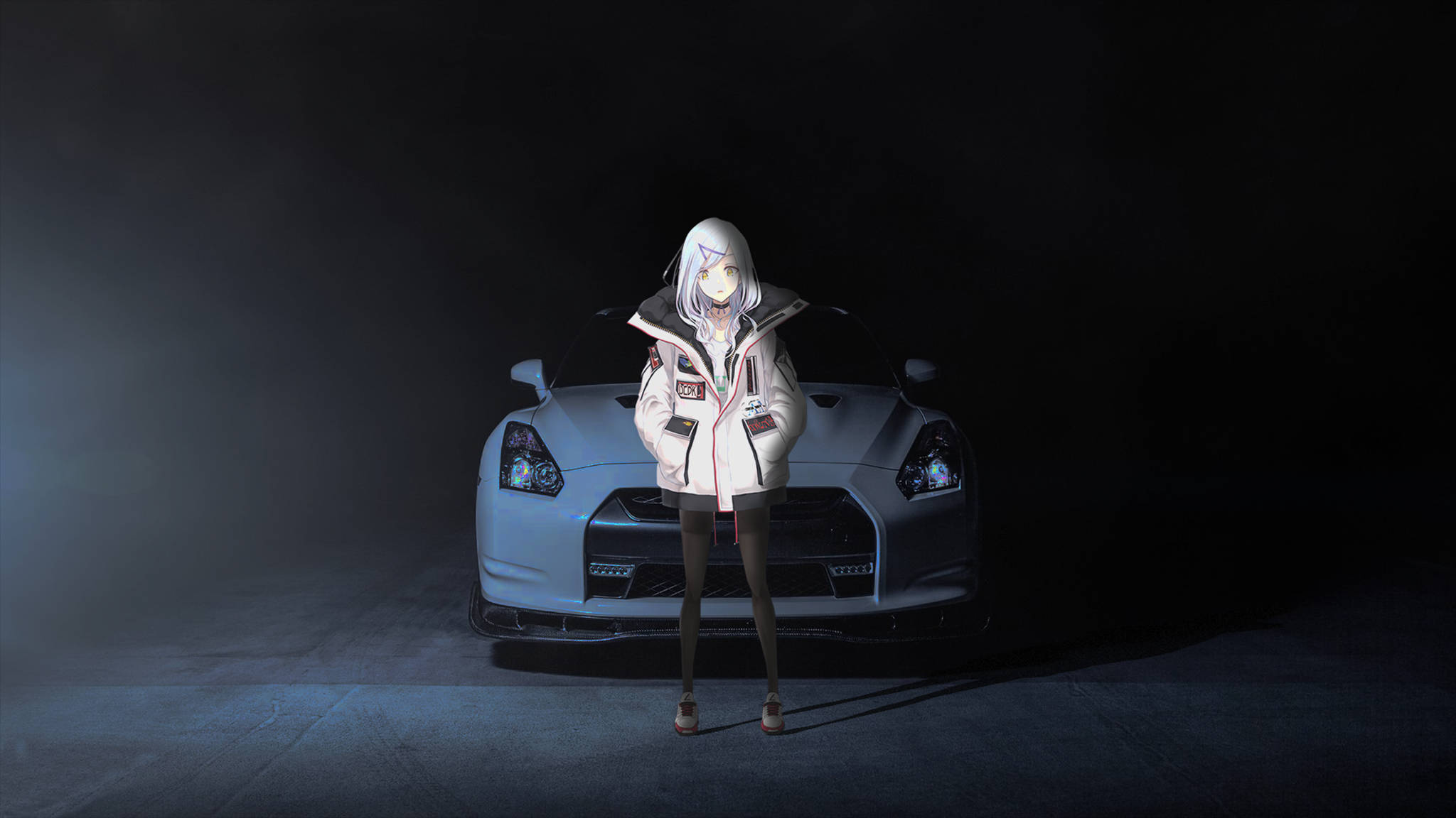 Xe Nissan Anime Màu Trắng Hình nền