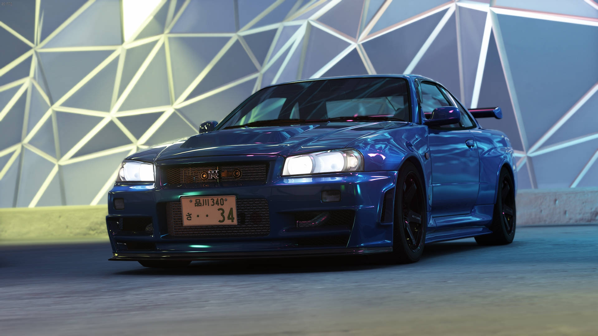 Xe Nissan Skyline GTR R34 Màu Xanh Tùy Chỉnh Hình nền