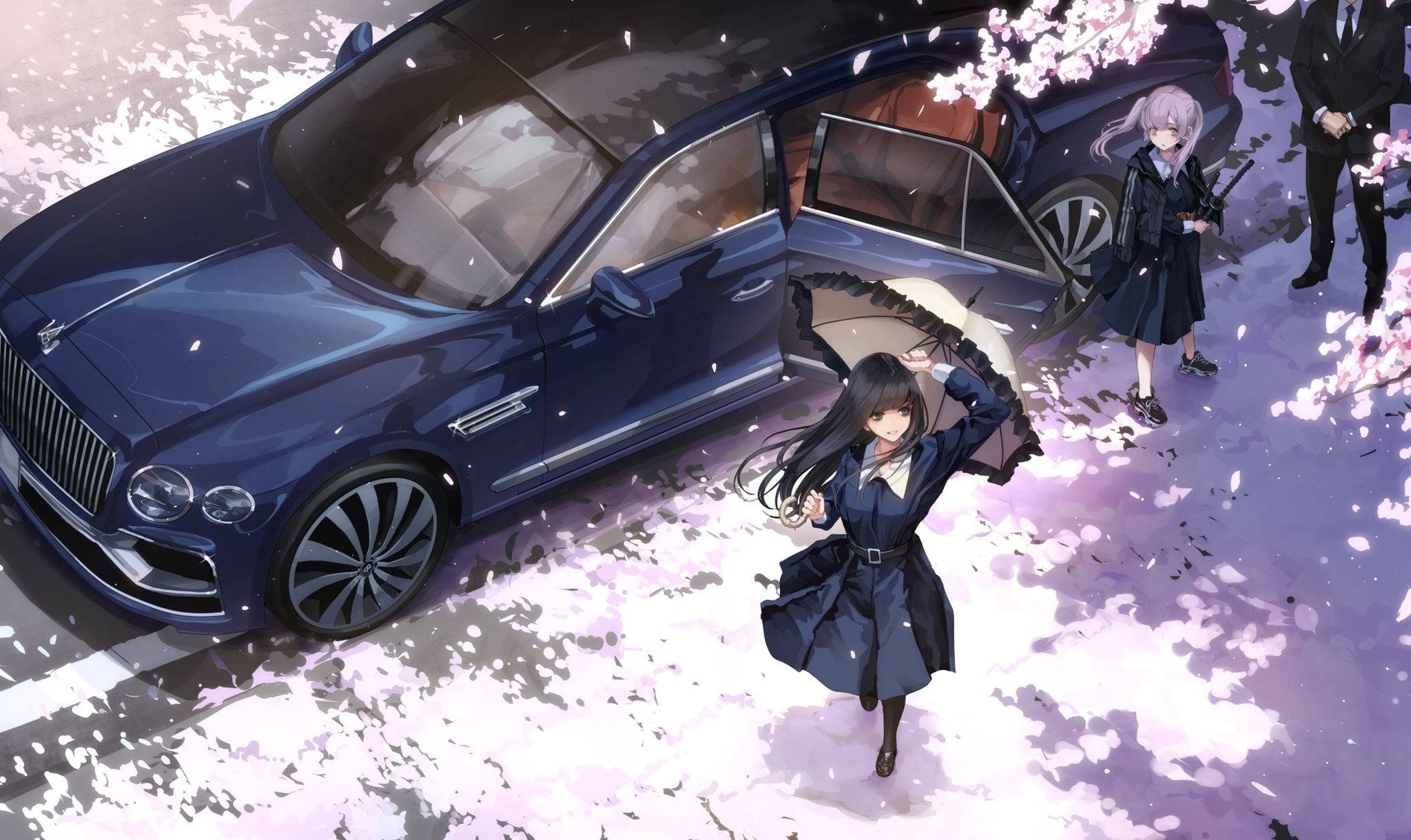 Xe Sang Trọng Màu Xanh Đậm Phong Cách Anime Hình nền