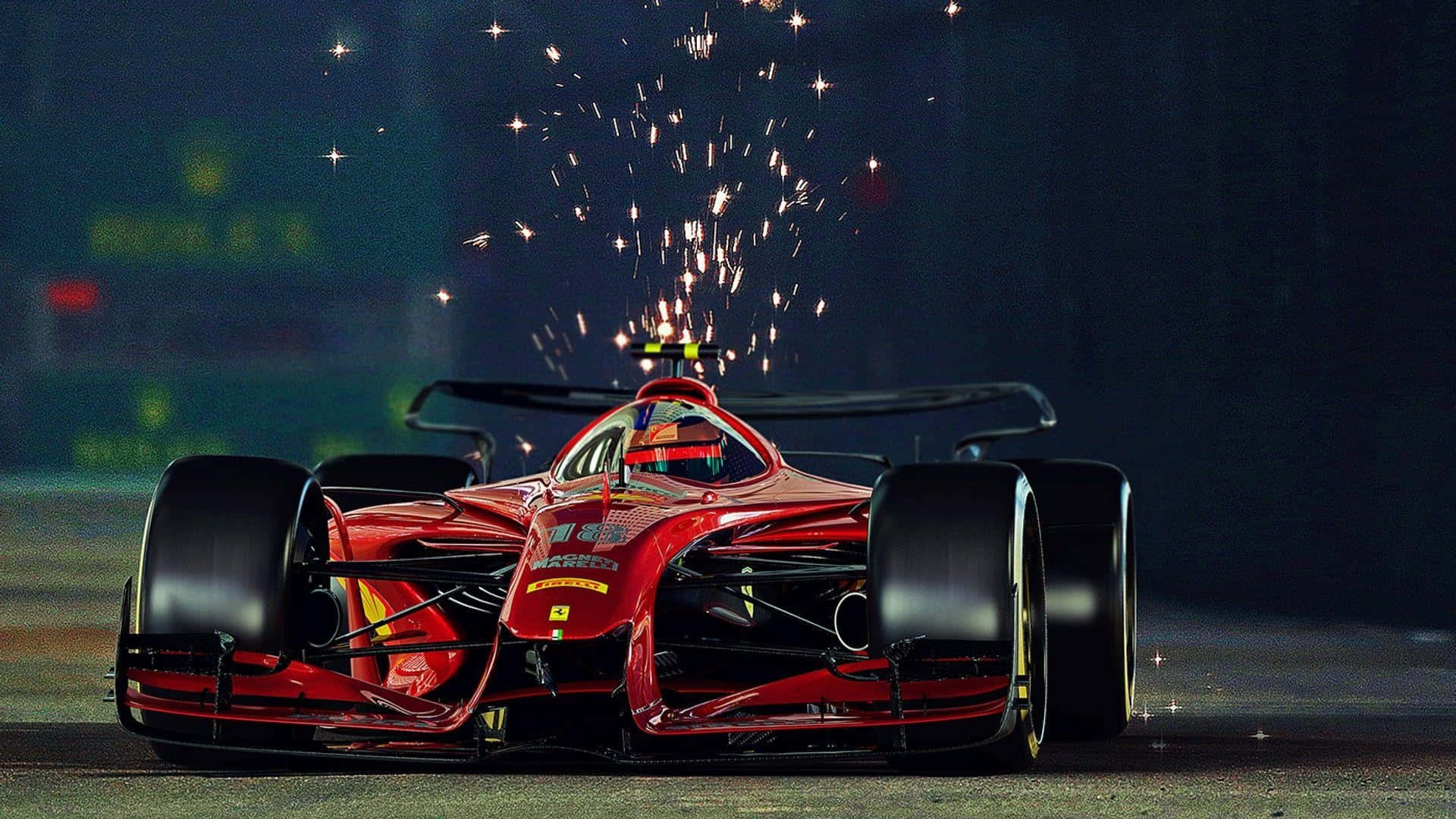 Xe đua đỏ F1 Game với tia lửa Hình nền