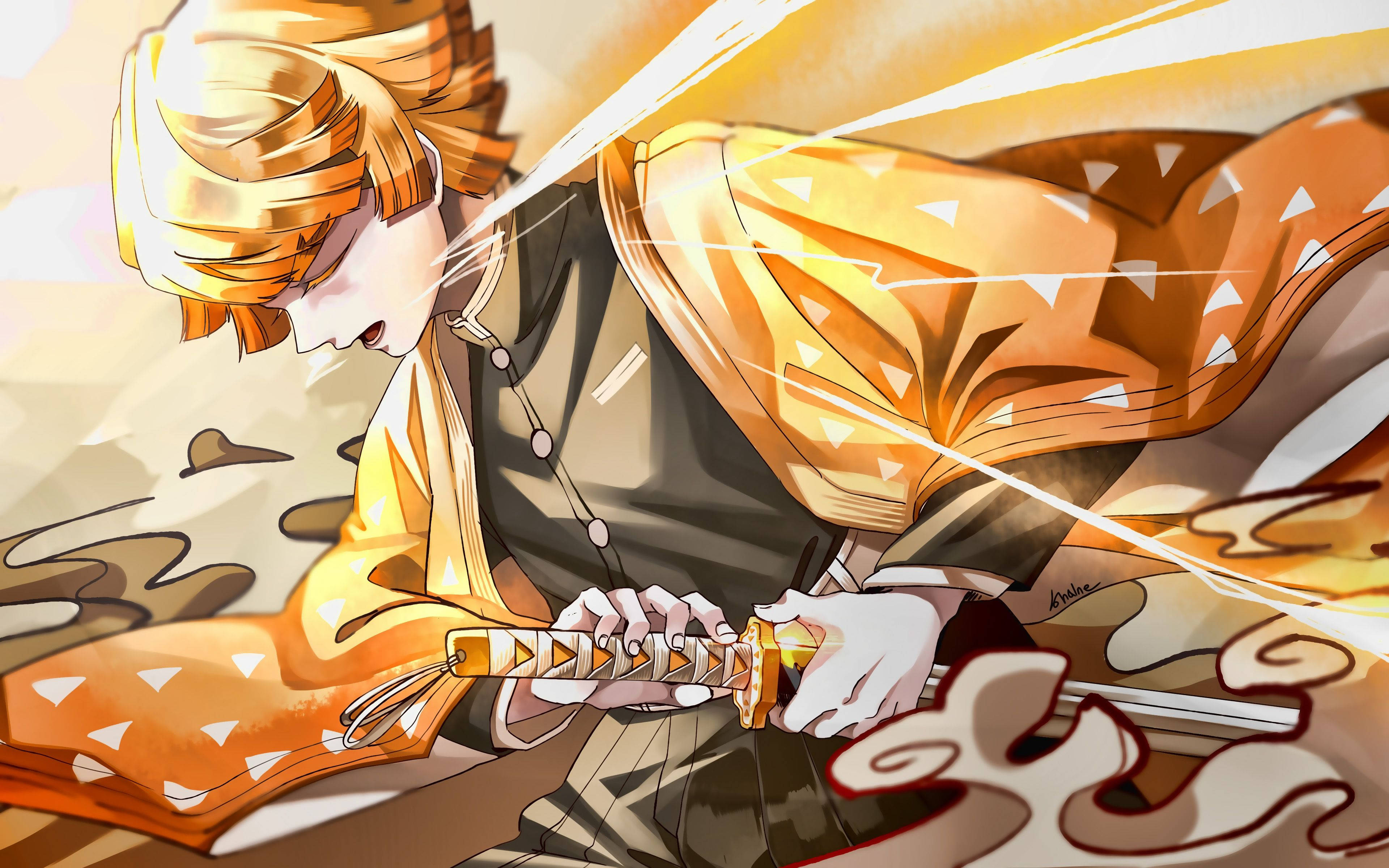 Zenitsu Agatsuma Tung Ra Sức Mạnh Hơi Thở Sấm Sét Trong Demon Slayer Hình nền