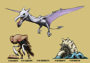 Aerodactyl, Kabutops và Omastar — Nâu thẩm mỹ GIF Hình nền
