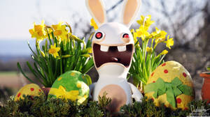 Rabbid từ Rayman với trứng Phục sinh sặc sỡ cho lễ Phục sinh, hình nền Phục sinh — iMac Hình nền