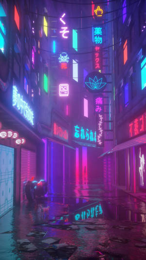 Ánh sáng tím nhạt biển hiệu neon thẩm mỹ — Anime thành phố GIF Hình nền