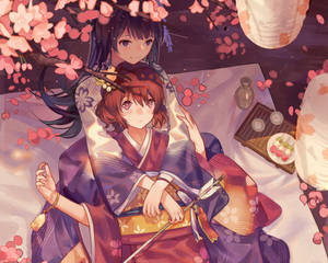 Hình nền anime đồng tính nữ mặc kimono