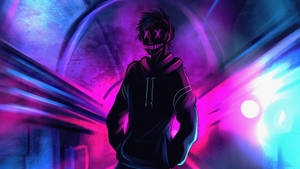 Hình nền Anime nam lạnh lùng nghệ thuật neon.