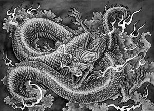 Bản phác thảo đen trắng Rồng Nhật Bản cho PC — Rồng Nhật Bản Hình nền