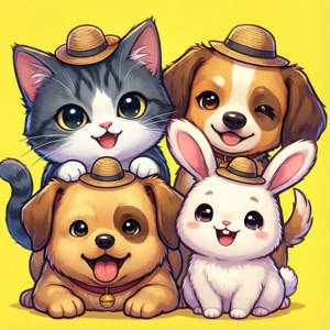 Những chú thú anime chibi đáng yêu đội mũ. — Motorola Razr 2026 Hình nền