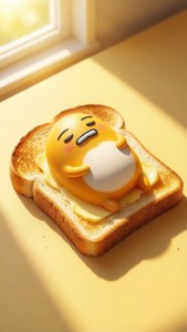 Gudetama nằm ườn trên bánh mì nướng, hình nền kawaii dễ thương cho những ngày lười biếng.