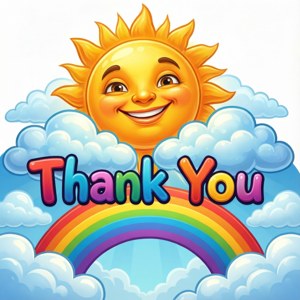 Mặt trời hoạt hình vui vẻ và clipart cầu vồng kèm dòng chữ Thank You. — Tecno Phantom V Flip Hình nền