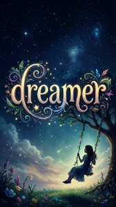Hình nền kỳ ảo với dòng chữ 'dreamer' và khung cảnh bầu trời đầy sao. — Thẩm mỹ từ ngữ GIF Hình nền