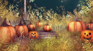 Bí ngô Halloween cổ điển trên thảm cỏ — Cổ điển Halloween Hình nền