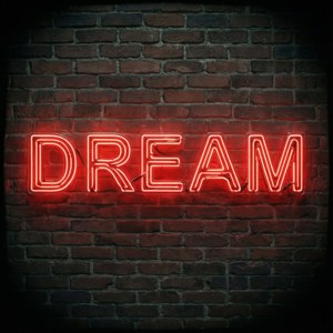 Biển hiệu neon đỏ DREAM truyền cảm hứng trên tường gạch. — Đỏ neon Hình nền