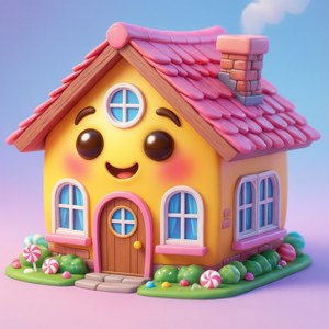 Biểu tượng cảm xúc ngôi nhà phong cách chibi với tỷ lệ dễ thương và màu sắc kẹo ngọt. — Tecno Phantom Hình nền